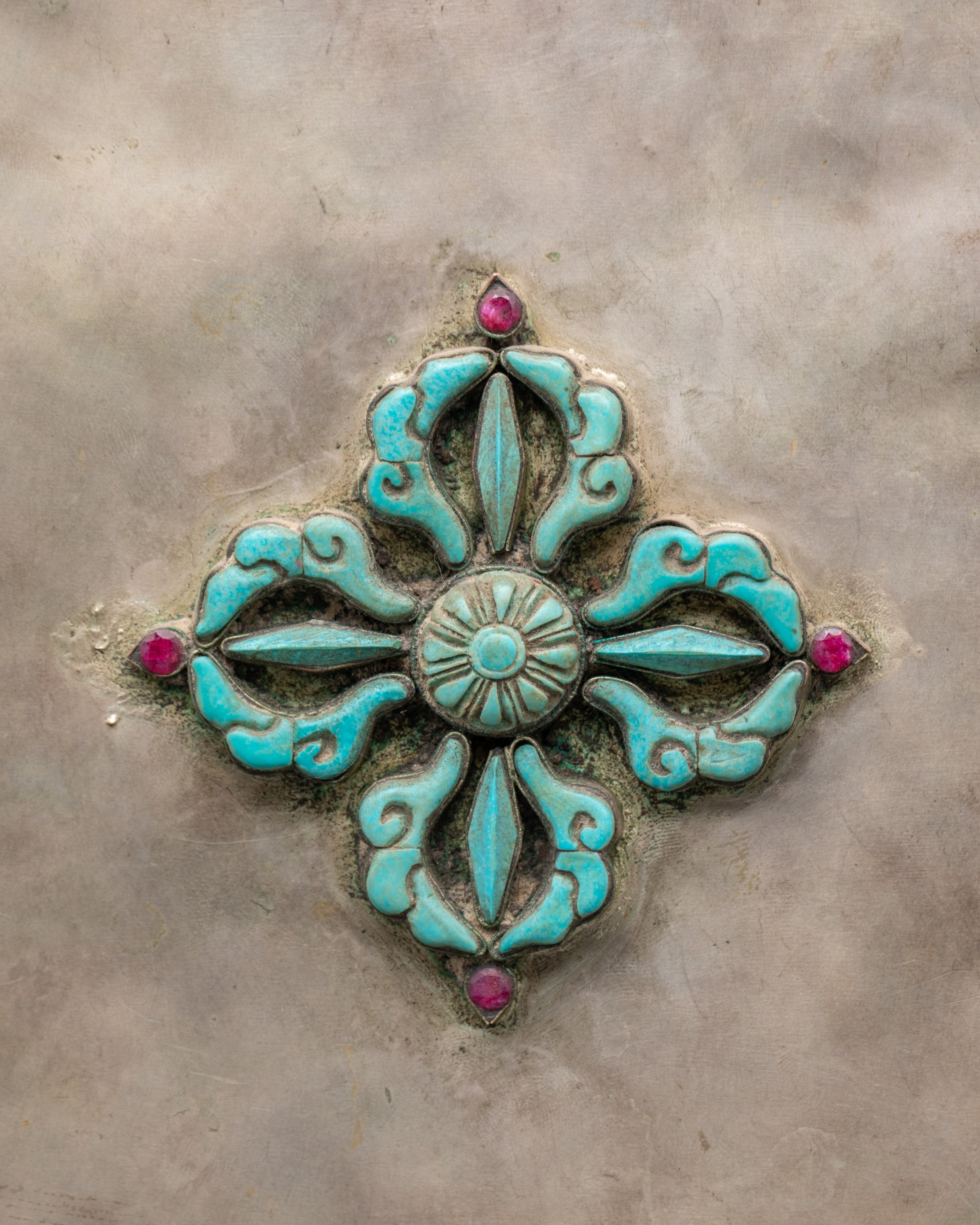 Copper Ghau Box with Coral | Handcrafted Tibetan Ghau Box