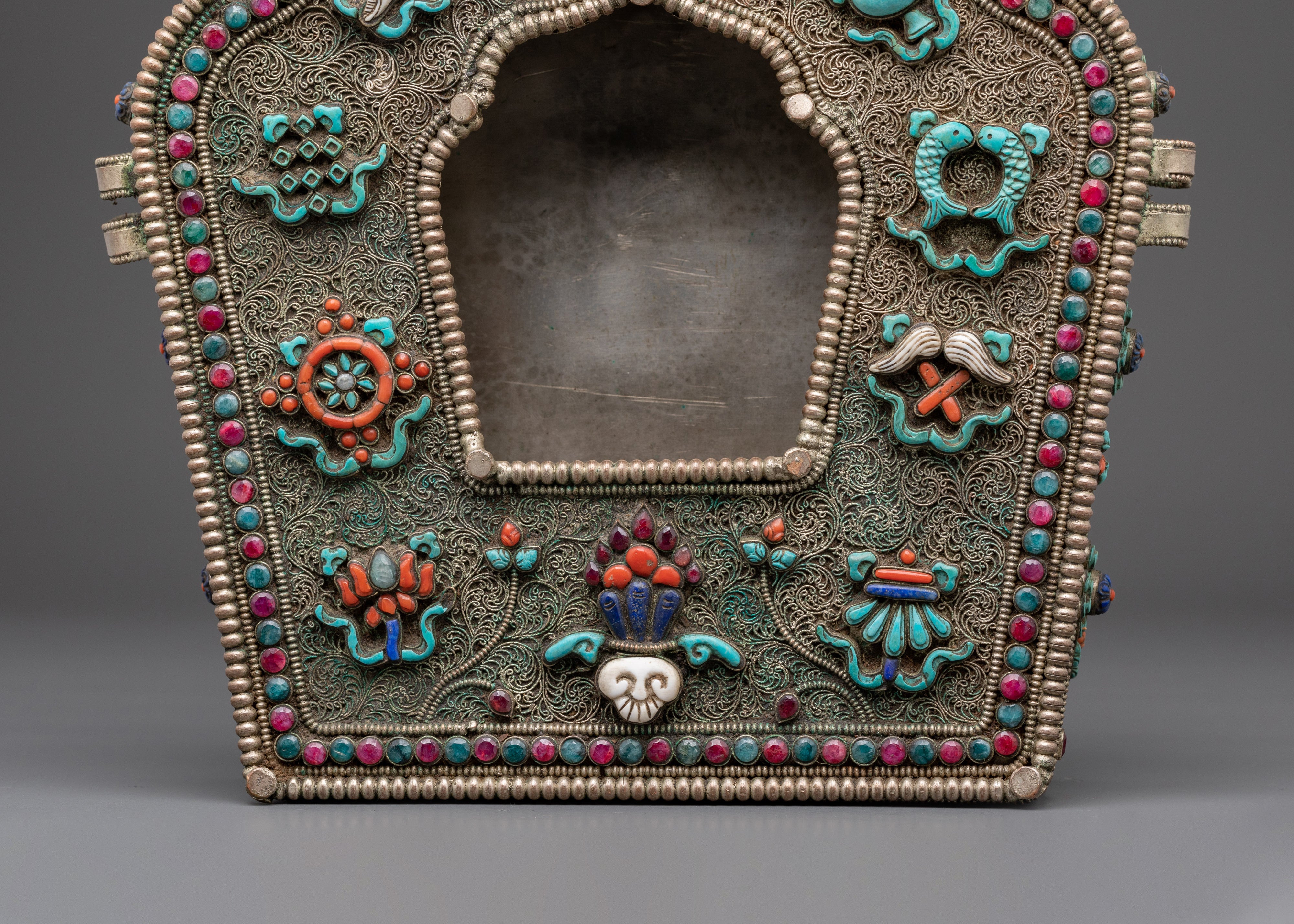 Copper Ghau Box with Coral | Handcrafted Tibetan Ghau Box