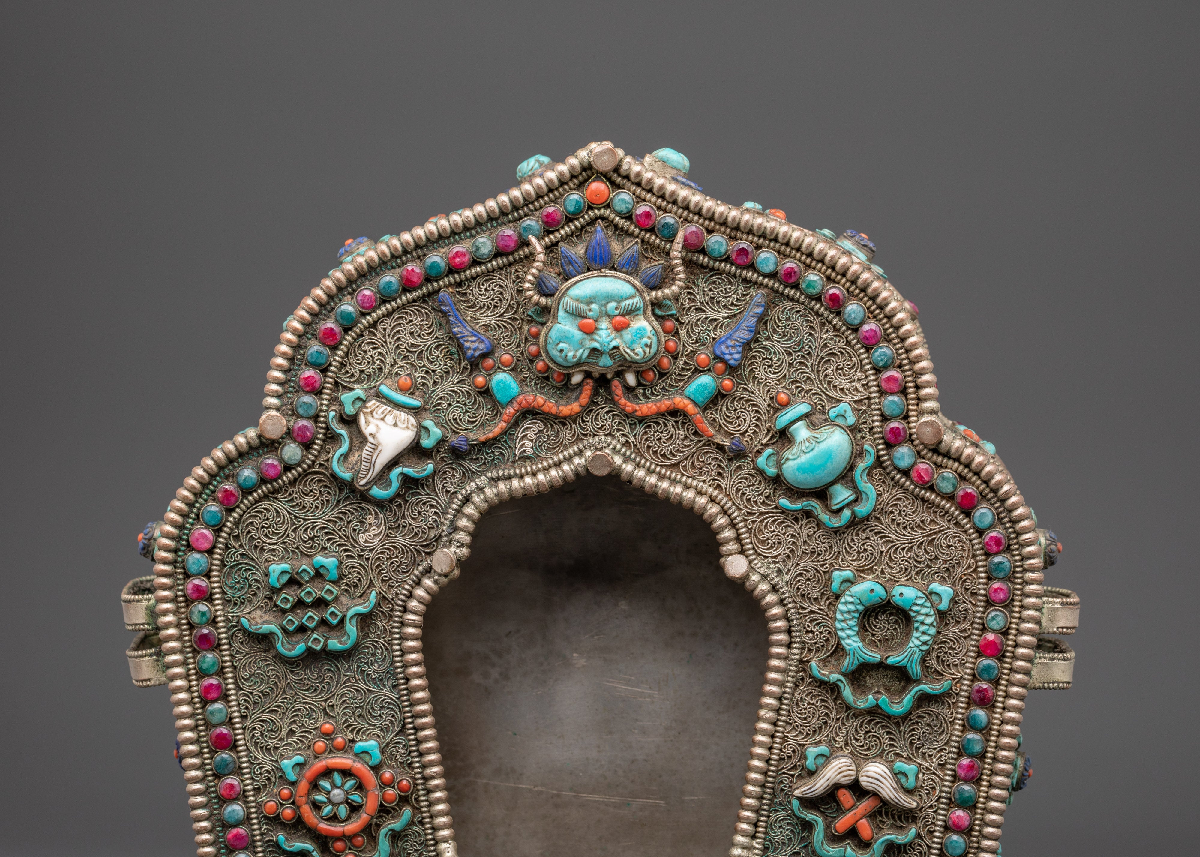 Copper Ghau Box with Coral | Handcrafted Tibetan Ghau Box