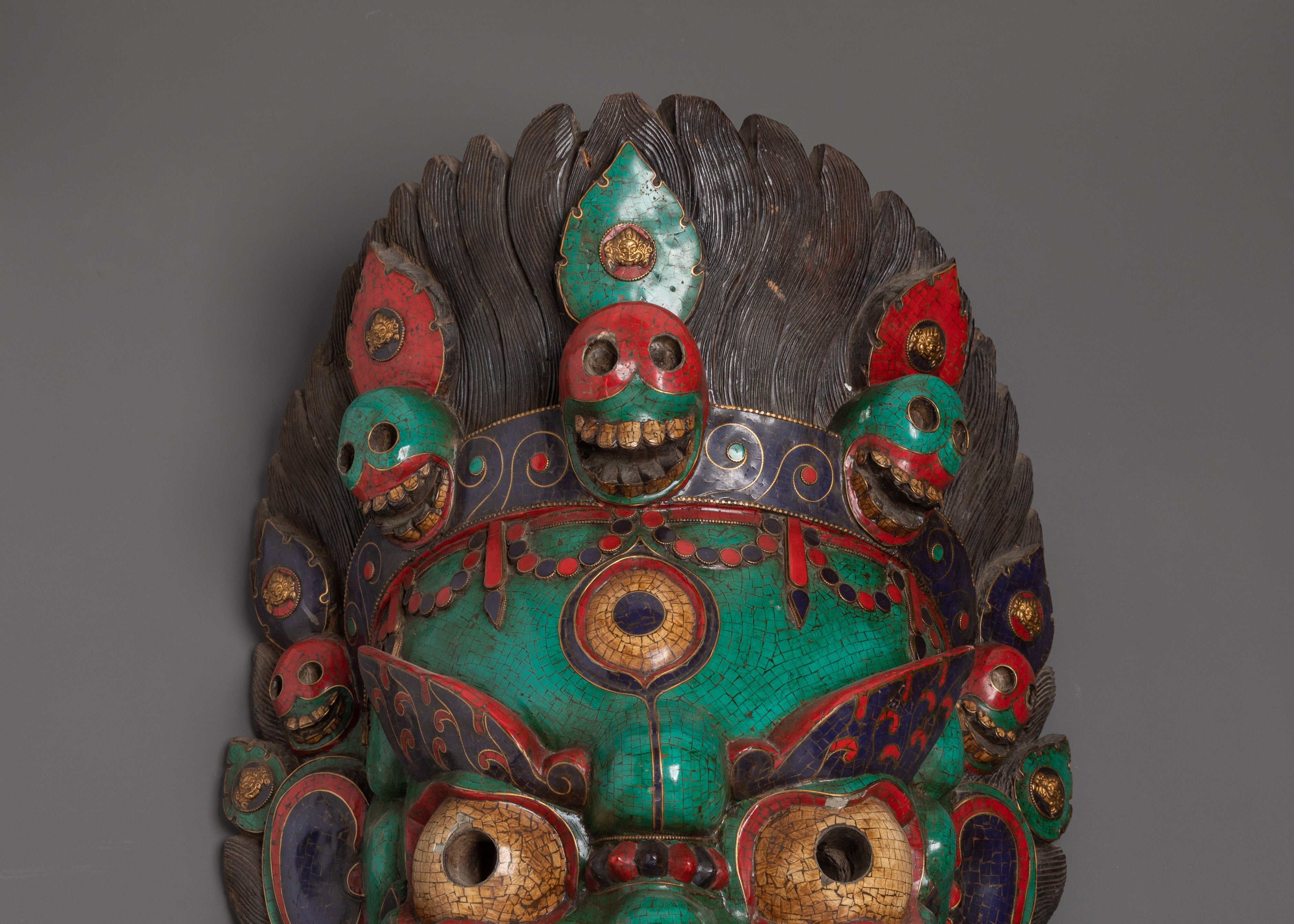 Tibetan Mahakala Mask Wall Hanging | Tantric Ritual Home Decor