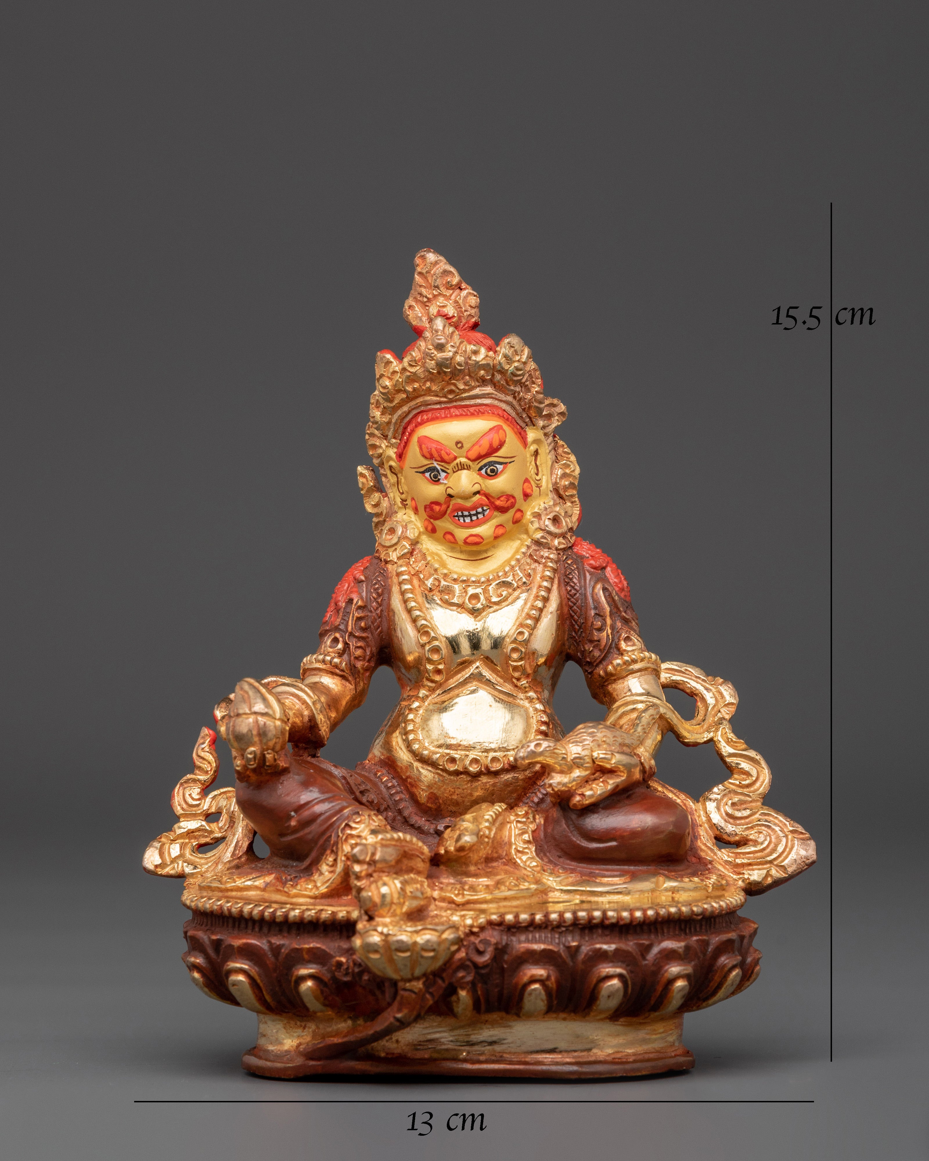 Handcrafted Dzambhala Wealth Deity Statue | Tibetan Gold Plated Copper Figurine