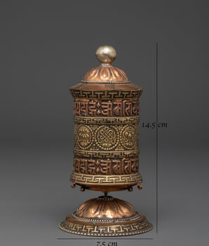 Sacred Ritual Mantra Prayer Wheel | Handmade Brass Copper Buddhist Wheel