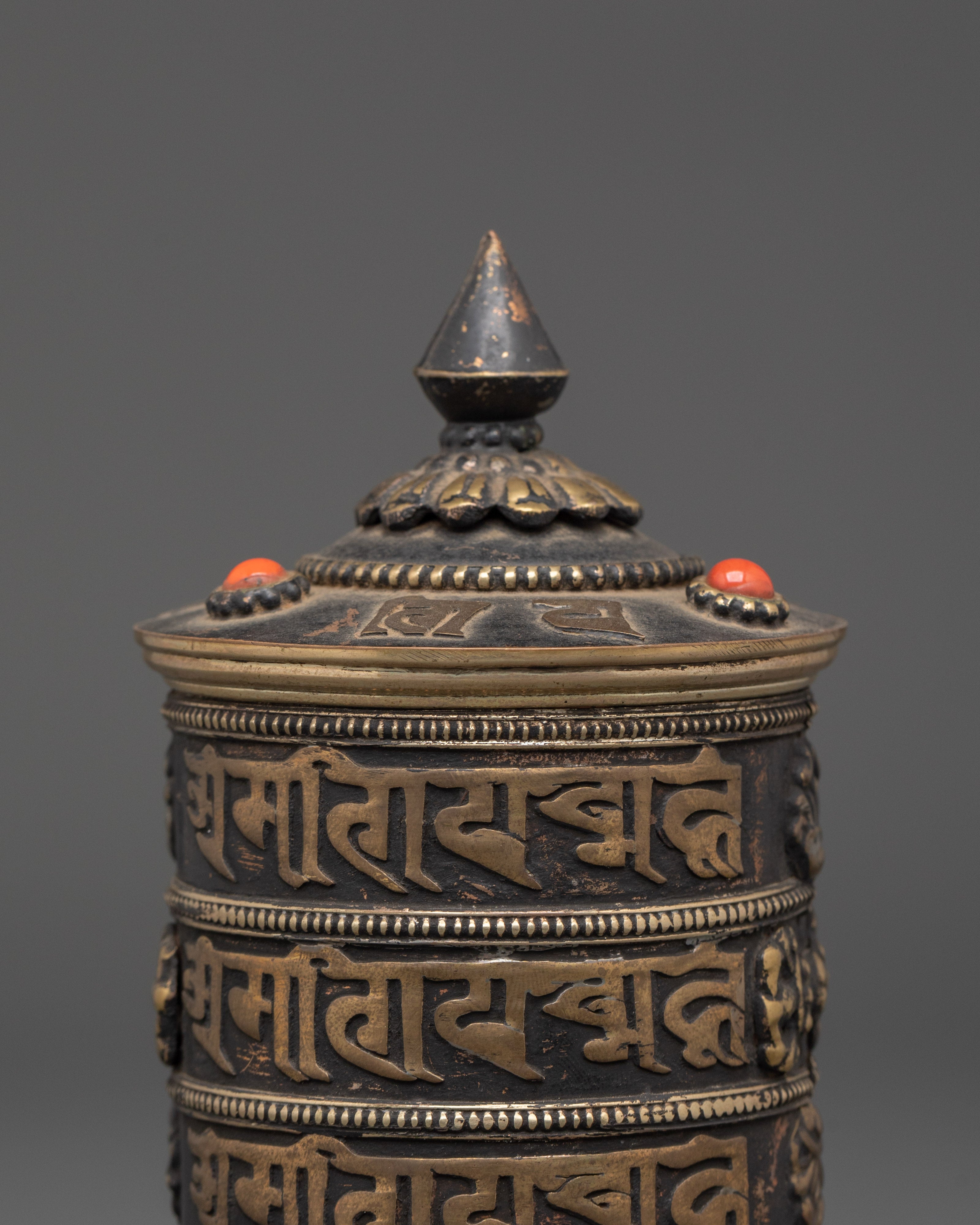 Buddhist Mantra Spinning Wheel | Meditation Decor for Peace