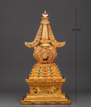 Gold-Plated Traditional Tibetan Stupa | Symbol of Enlightenment & Sacred Blessings