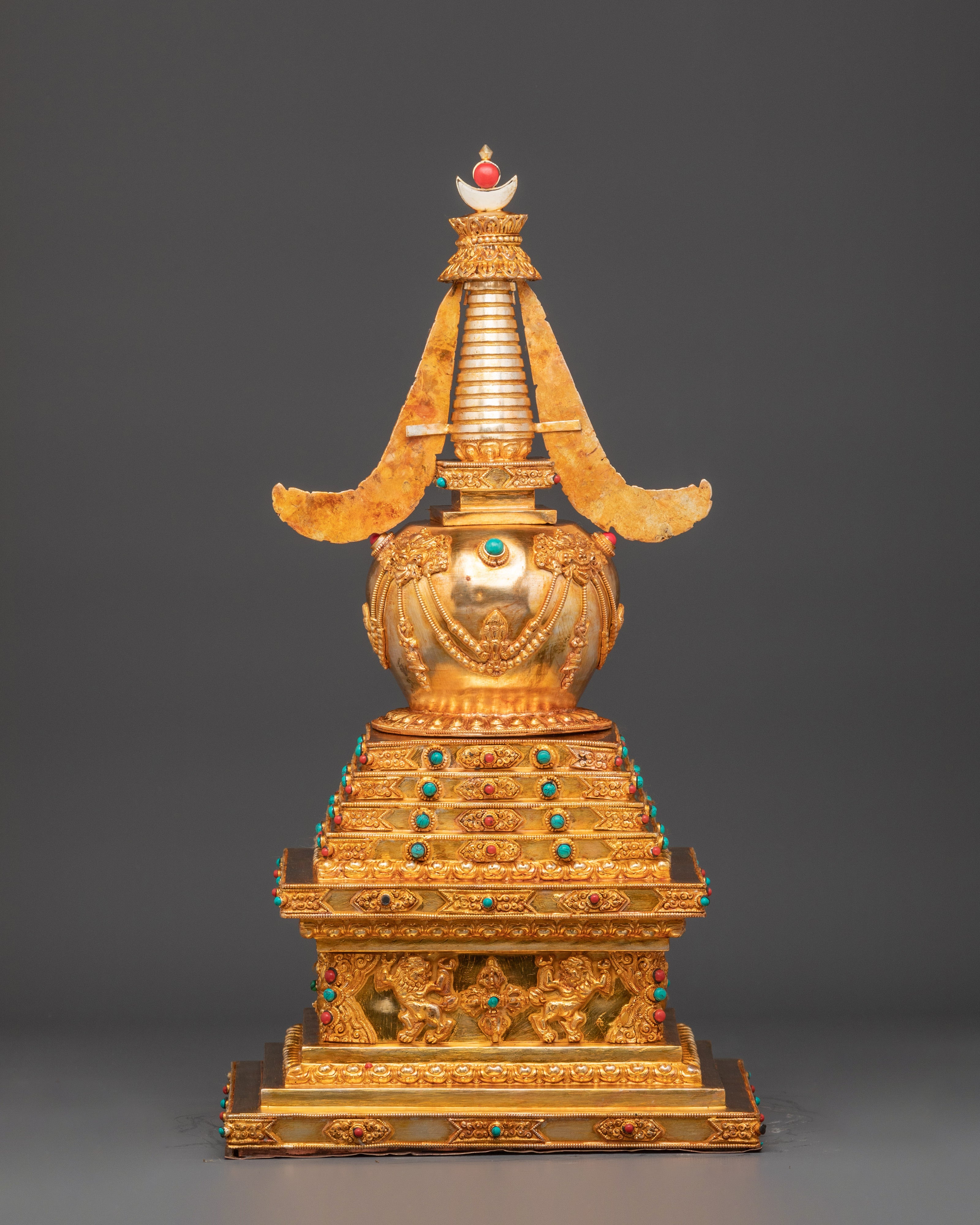 Gold-Plated Traditional Tibetan Stupa | Symbol of Enlightenment & Sacred Blessings