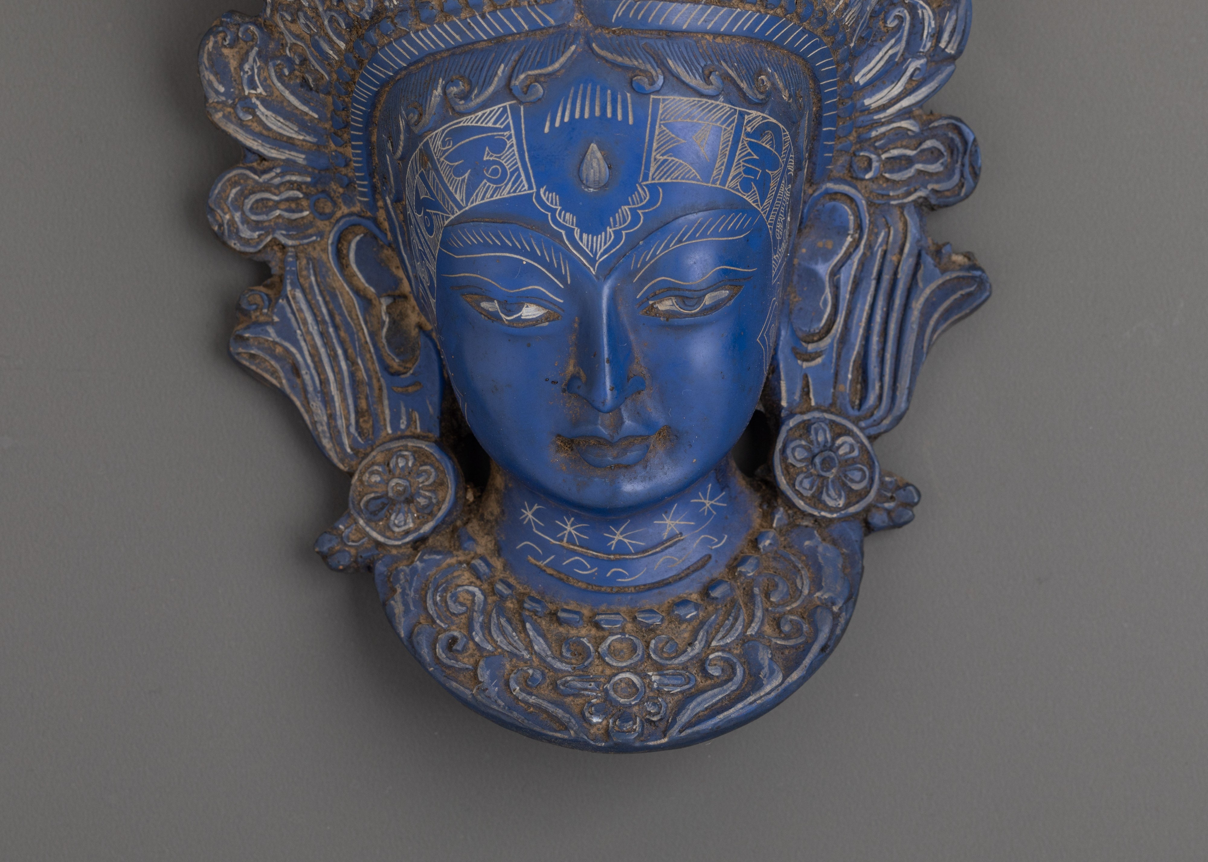 Buddhist Protector Mask Wall Hanging | Handcrafted Ceramic Spiritual Decor