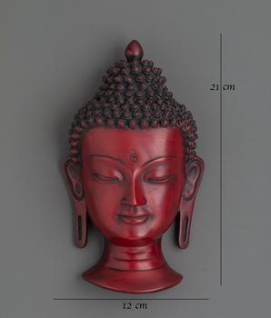 Red Buddha Head Wall Hanging | Ceramic Spiritual Wall Decor