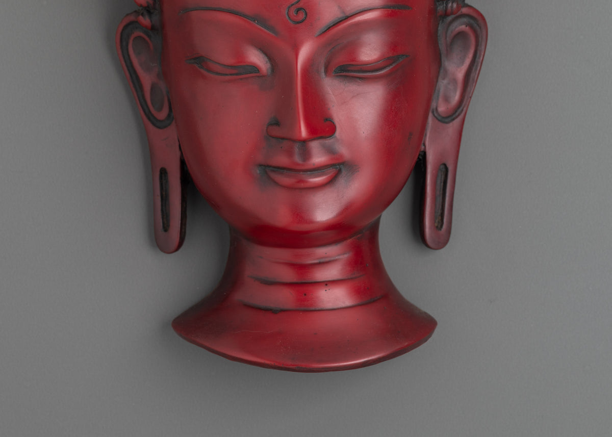 Red Buddha Head Wall Hanging | Ceramic Spiritual Wall Decor
