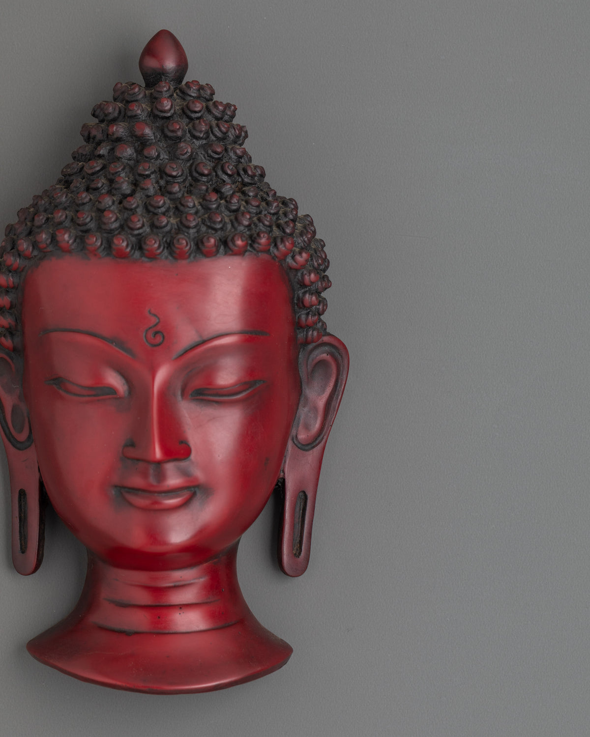 Red Buddha Head Wall Hanging | Ceramic Spiritual Wall Decor