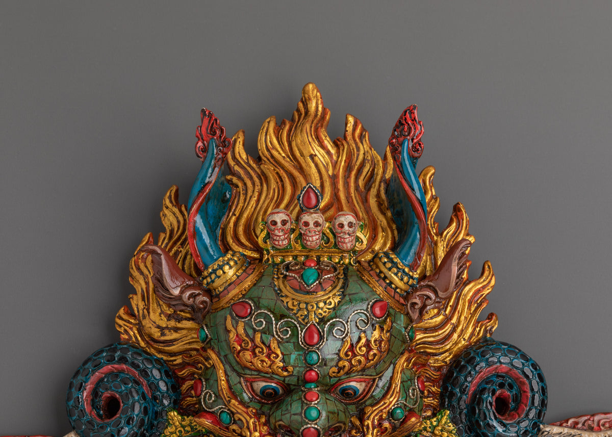 Himalayan Guardian Spirit Wall Hanging | Ceramic Tibetan Protective Mask