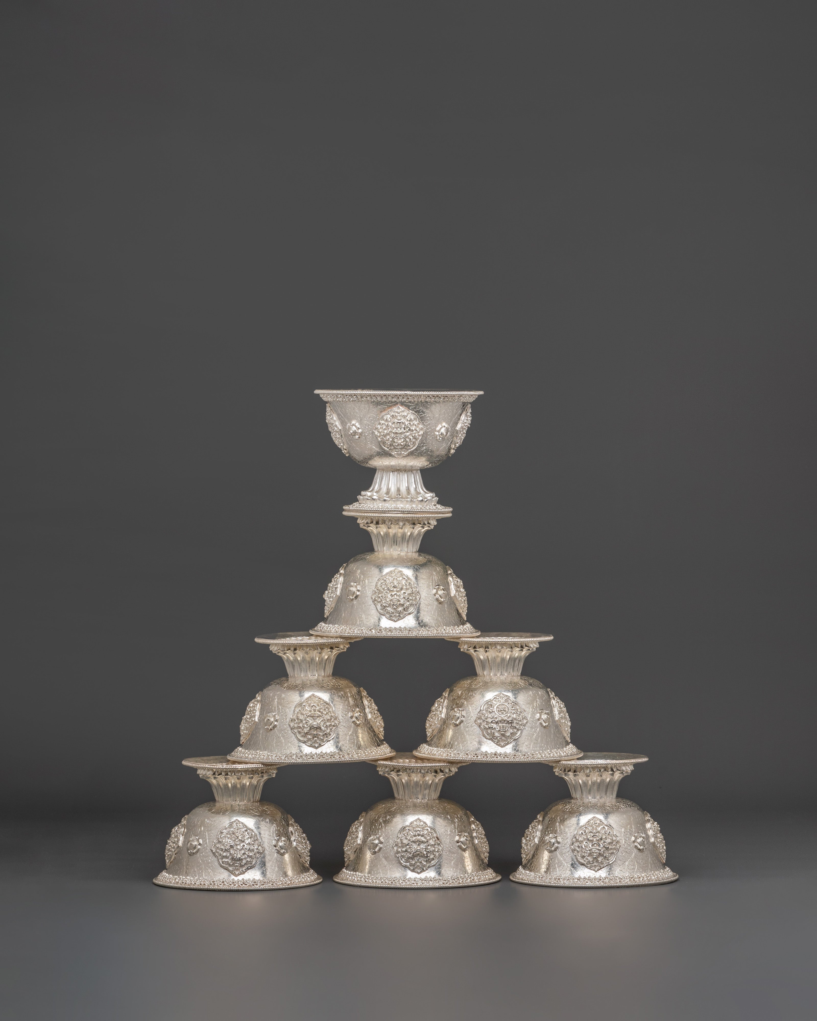 Pure Silver Offering Bowl Set | Buddhist Offering Vessels