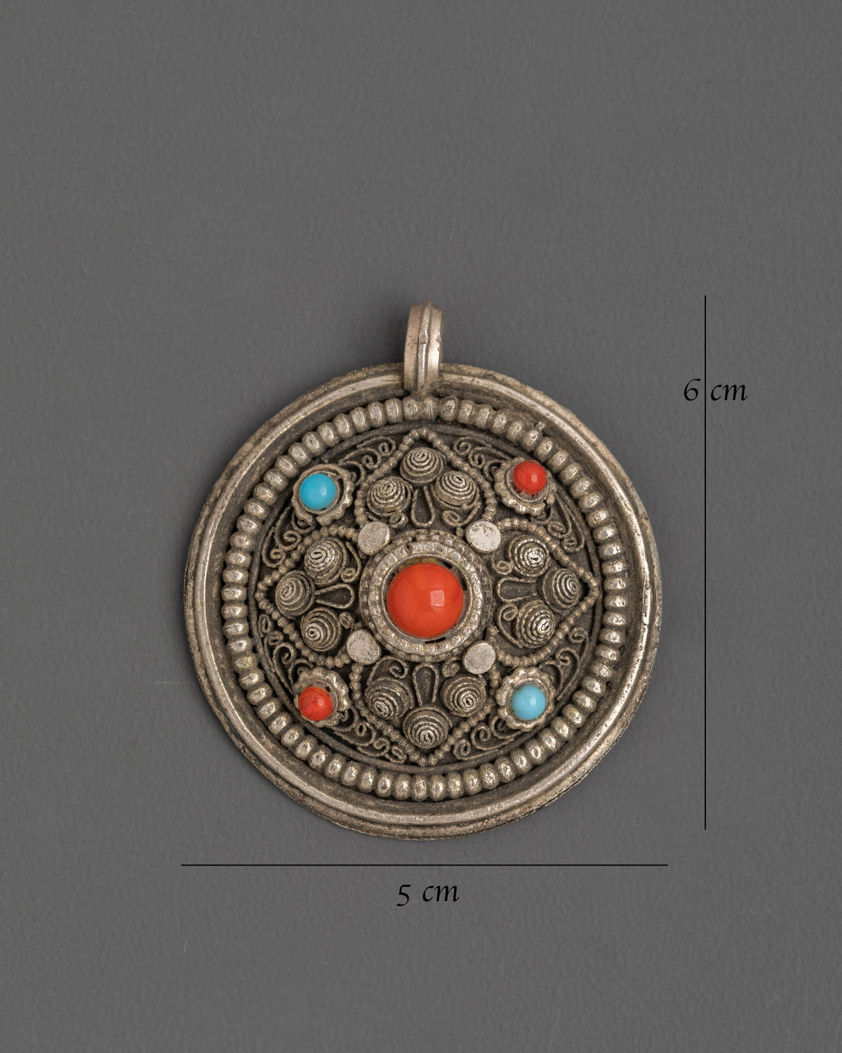 Traditional Tibetan Amulet Locket | Sterling Silver Pendant with Coral and Turquoise Gemstones