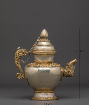 Brass Tea Pot with Motif Handle | Spiritual Decor & Ritual Offering Vessel