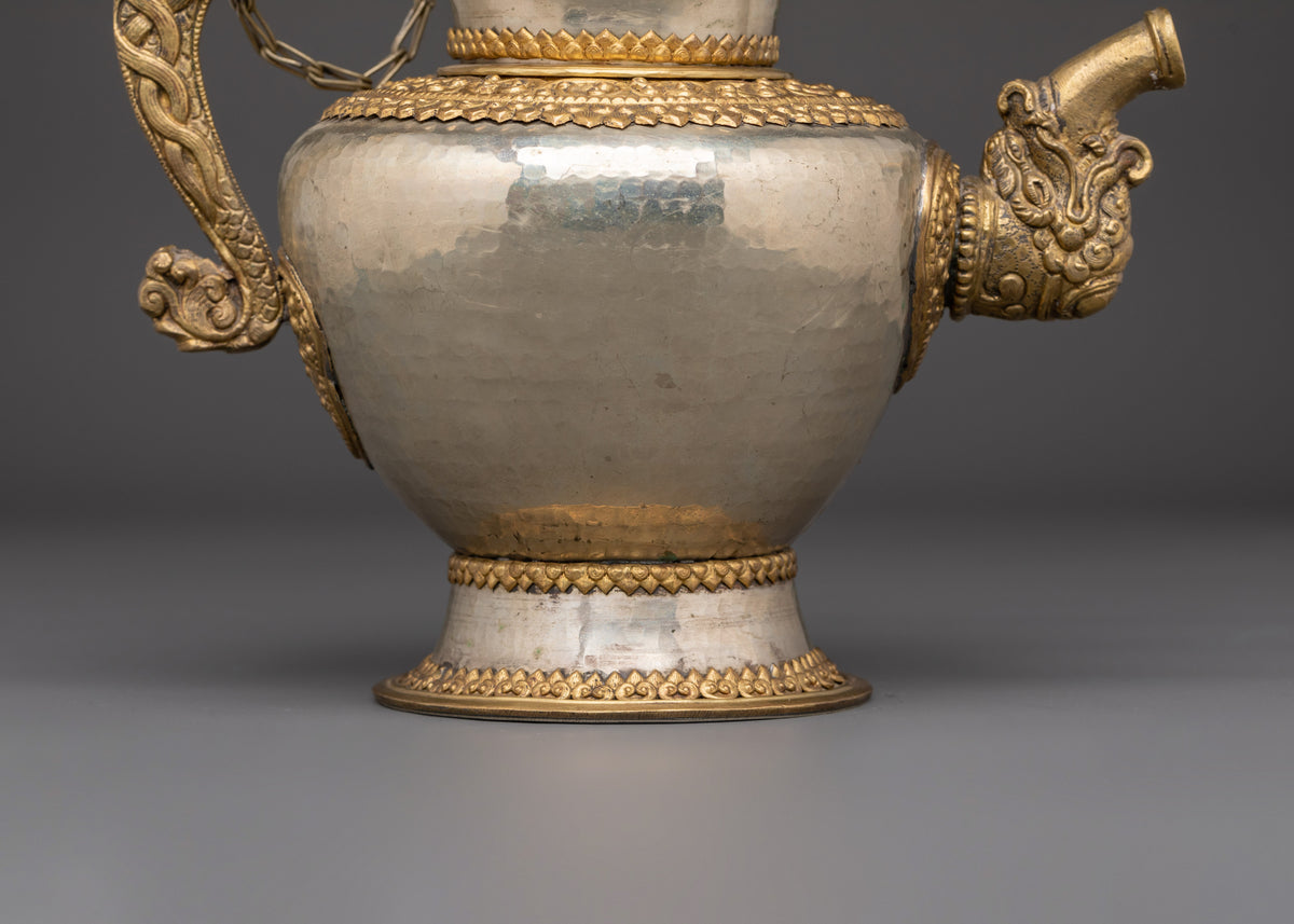 Brass Tea Pot with Motif Handle | Spiritual Decor & Ritual Offering Vessel