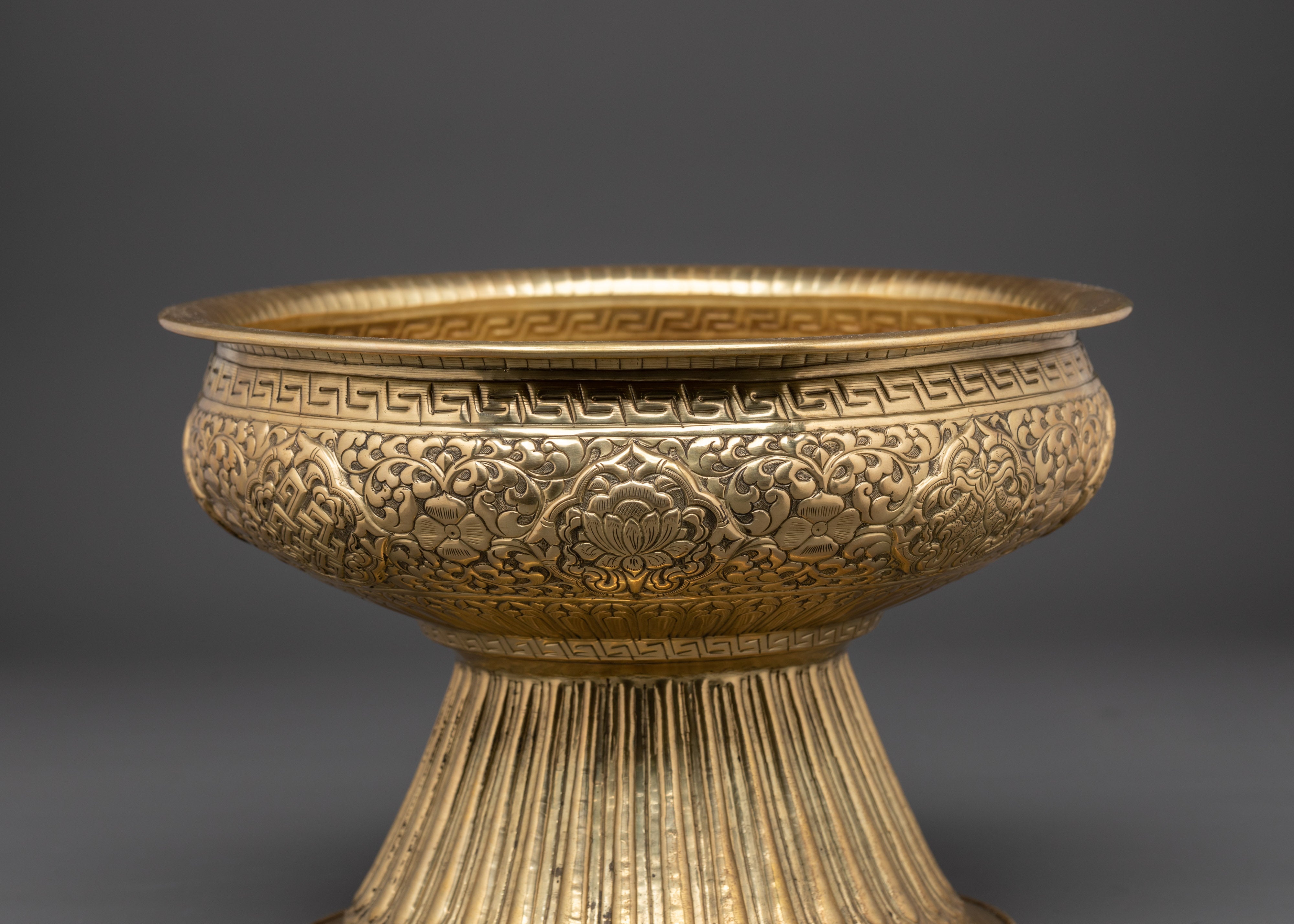 Brass Food Offering Bowl | Ritual Offering Vessel with Floral Motifs