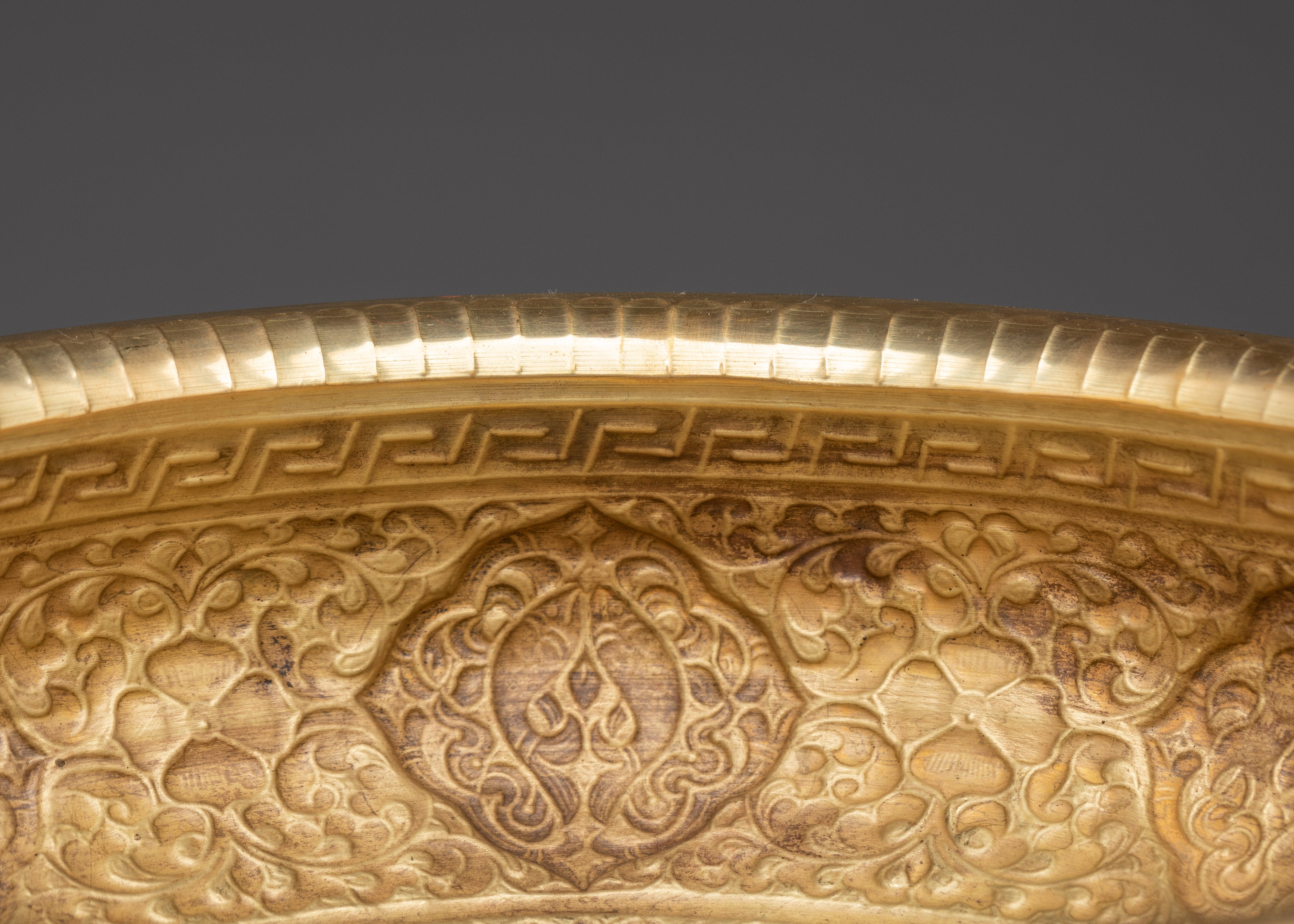 Brass Food Offering Bowl | Ritual Offering Vessel with Floral Motifs