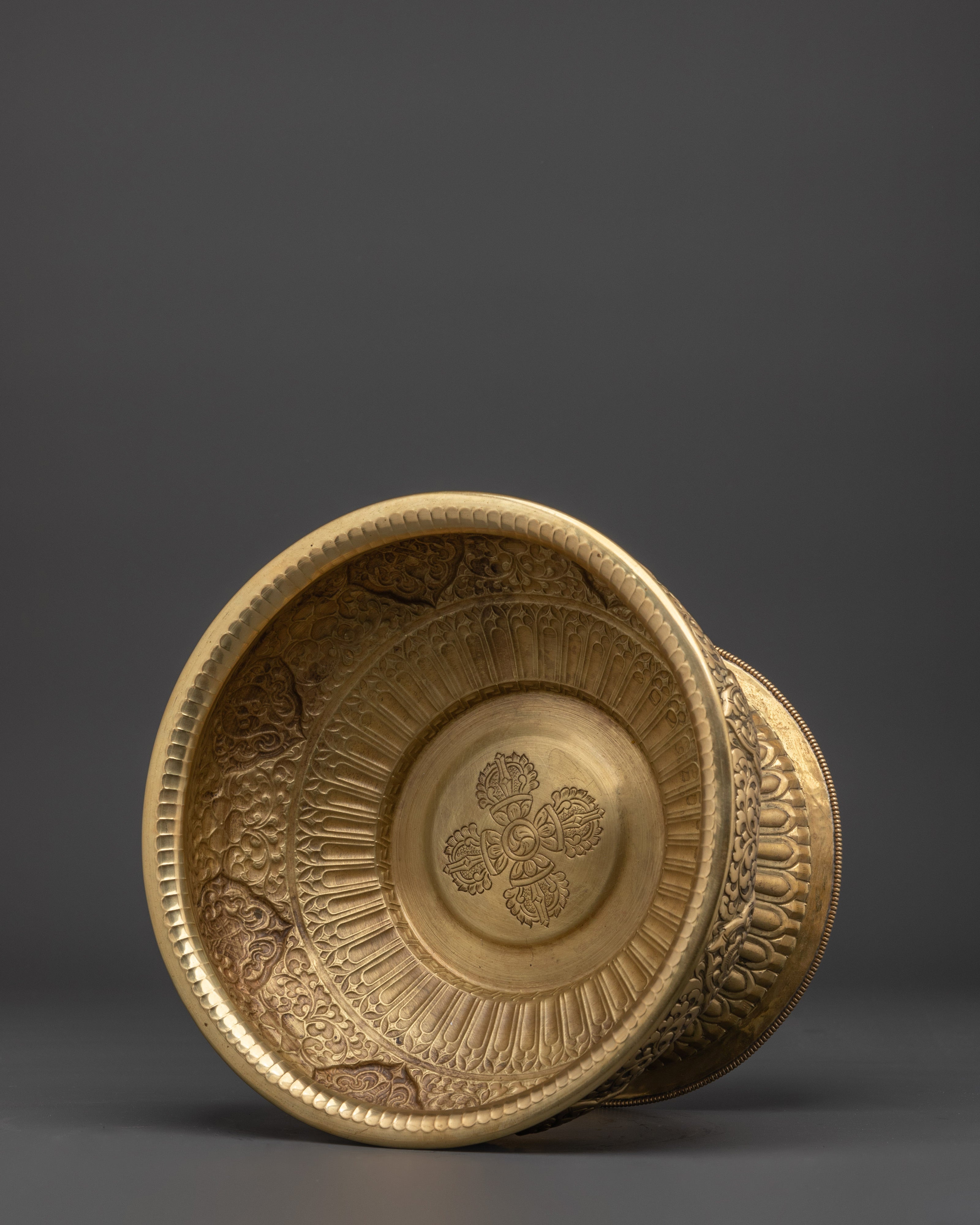 Brass Food Offering Bowl | Ritual Offering Vessel with Floral Motifs