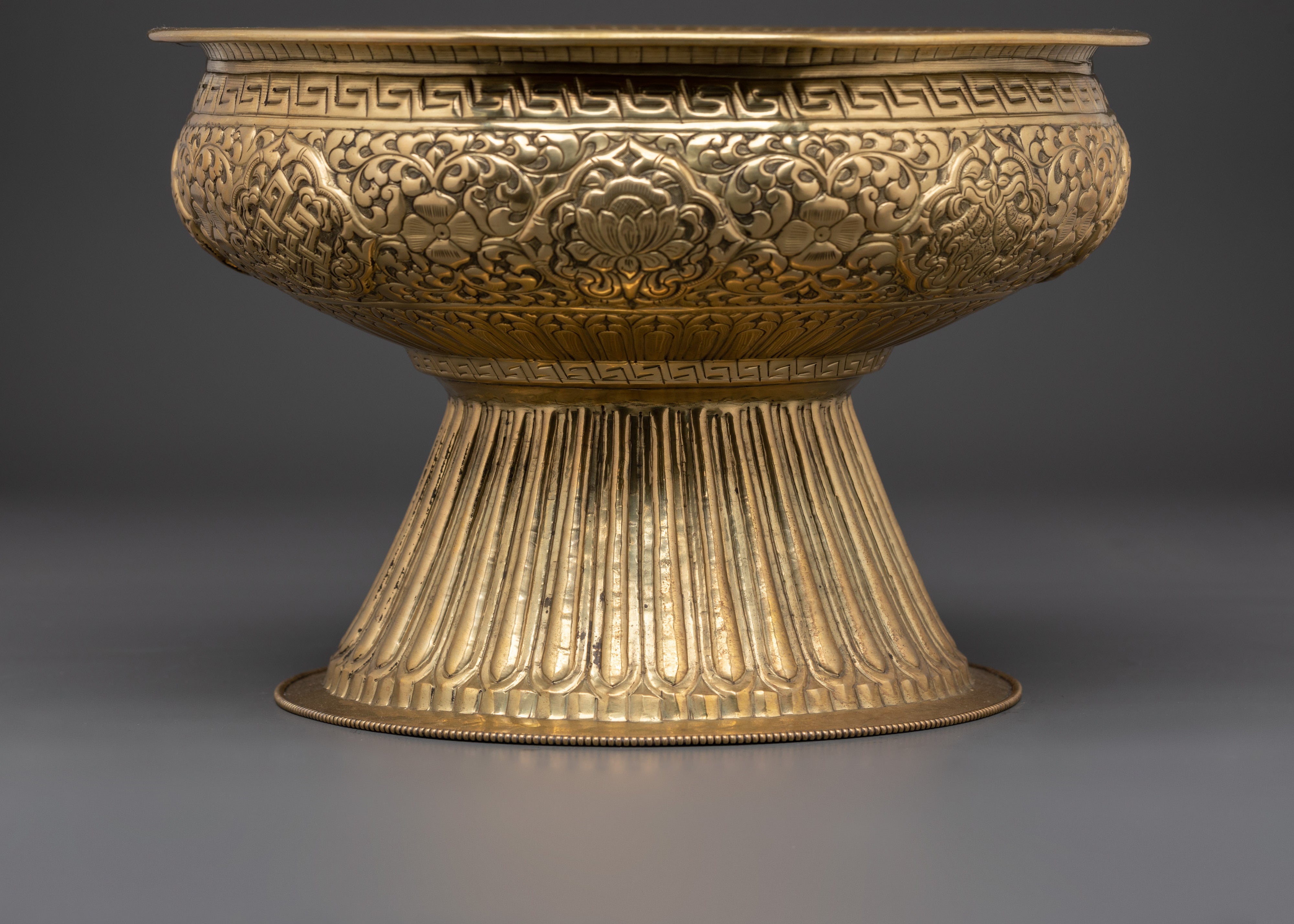 Brass Food Offering Bowl | Ritual Offering Vessel with Floral Motifs