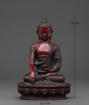 Sacred Shakyamuni Buddha Sculpture | Ceramic Red Buddha Statue for Meditation