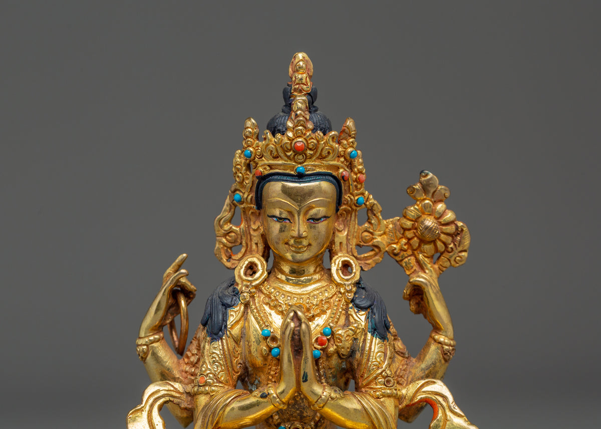 Sacred Four-Armed Avalokiteshvara Statue | Handmade Buddhist Sculpture