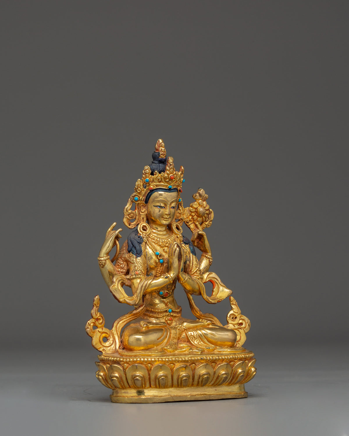 Sacred Four-Armed Avalokiteshvara Statue | Handmade Buddhist Sculpture