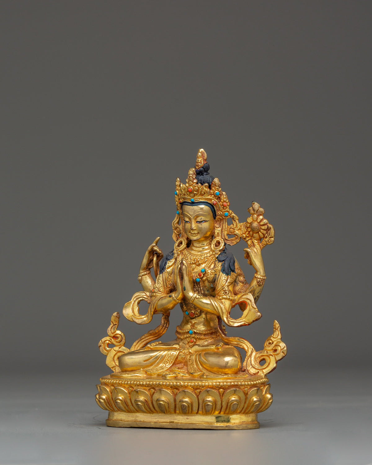 Sacred Four-Armed Avalokiteshvara Statue | Handmade Buddhist Sculpture