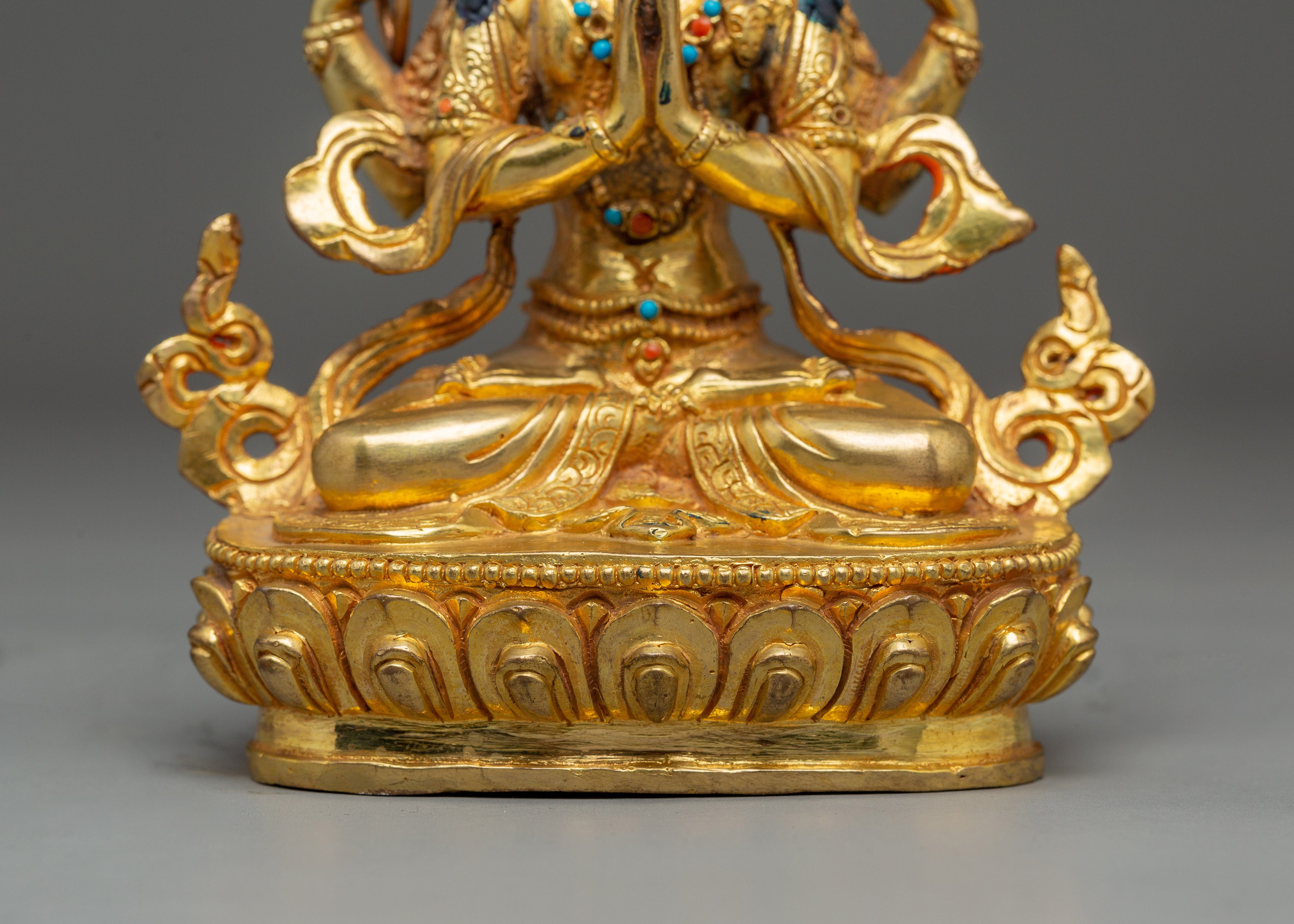 Sacred Four-Armed Avalokiteshvara Statue | Handmade Buddhist Sculpture