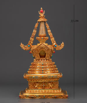 Handcrafted Tibetan Buddhist Chorten | Gold-Plated Copper Stupa