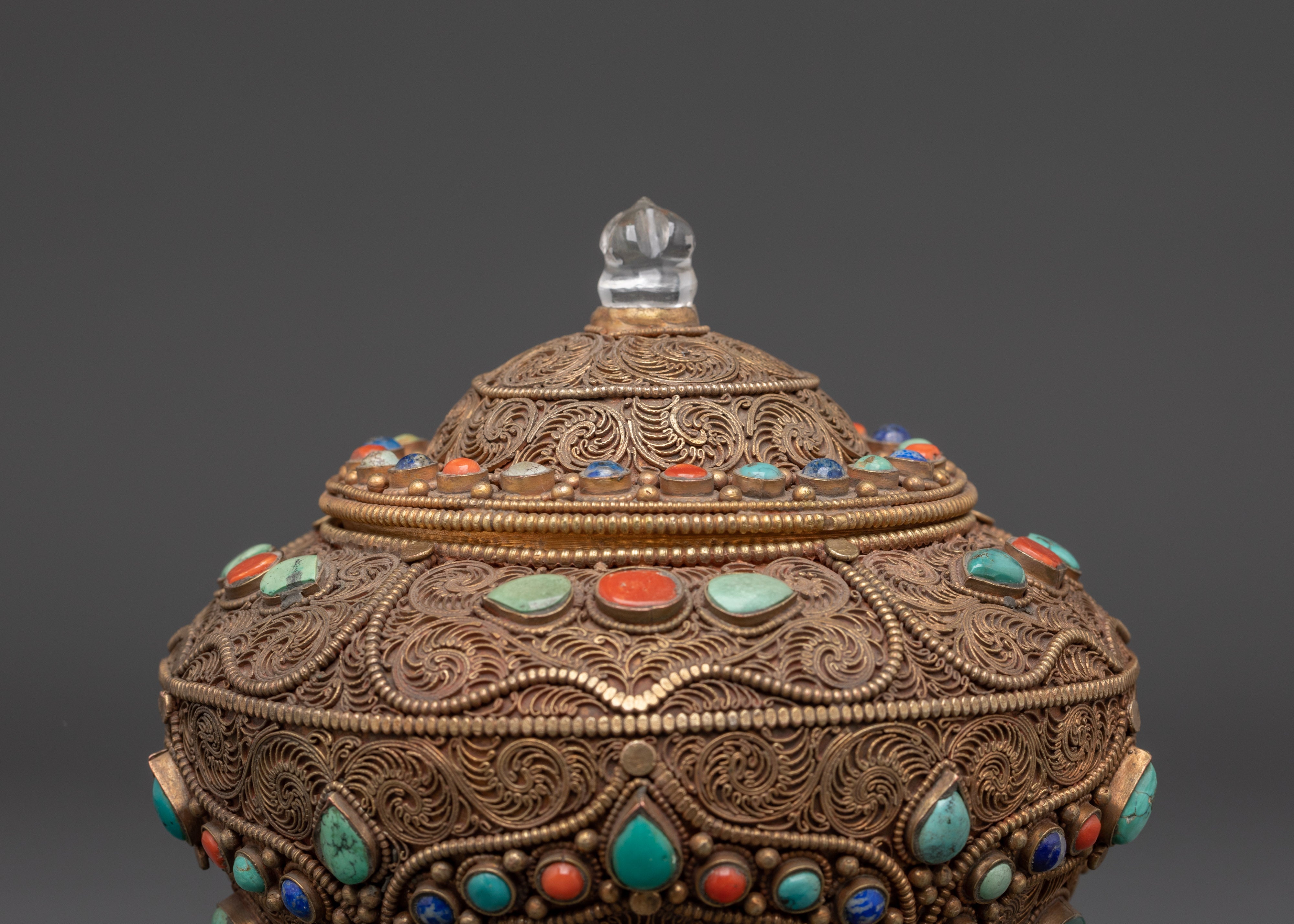 Traditional Handcrafted Tibetan Rice Pot | Copper and Gold Plated with Turquoise Inlay