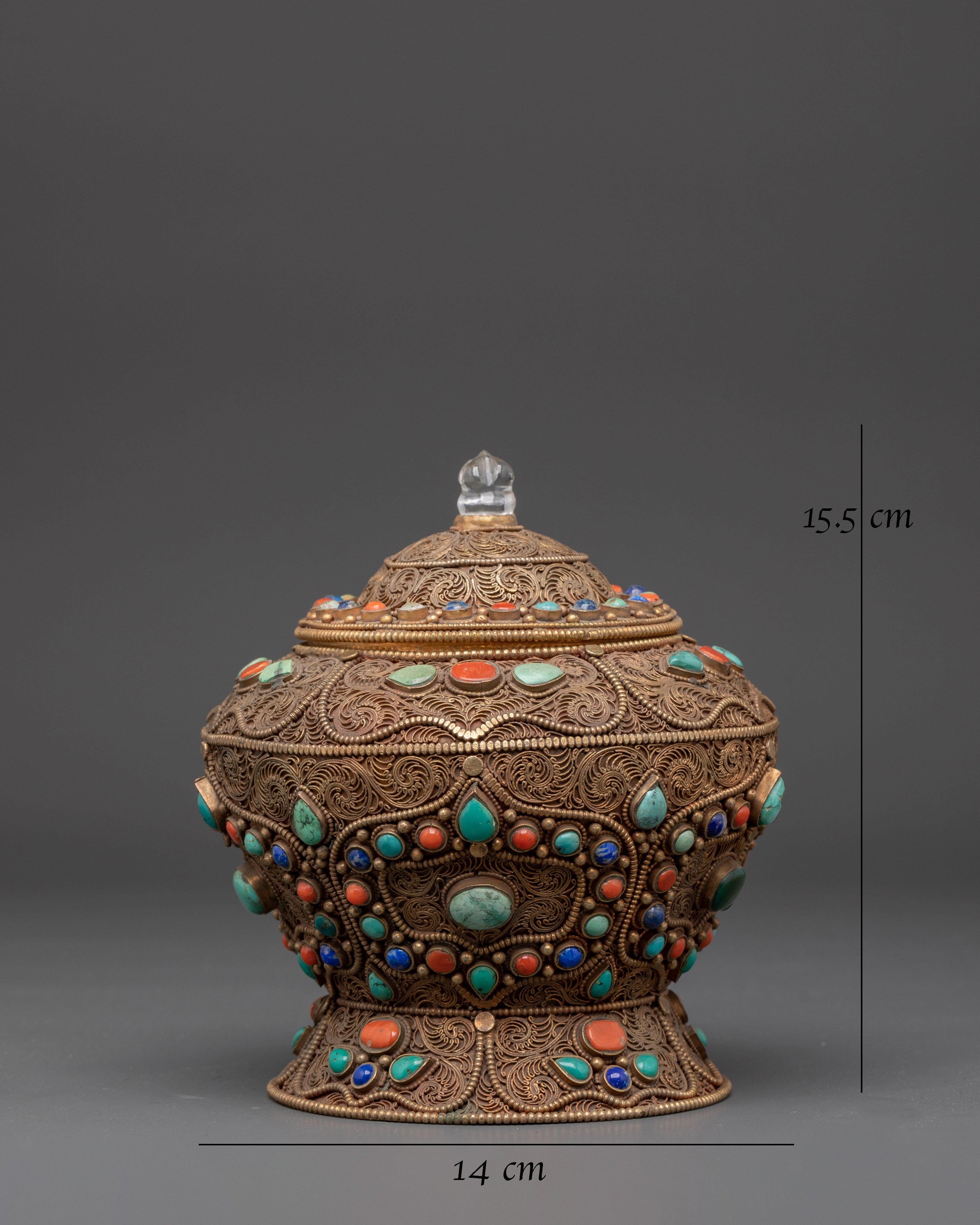 Traditional Handcrafted Tibetan Rice Pot | Copper and Gold Plated with Turquoise Inlay