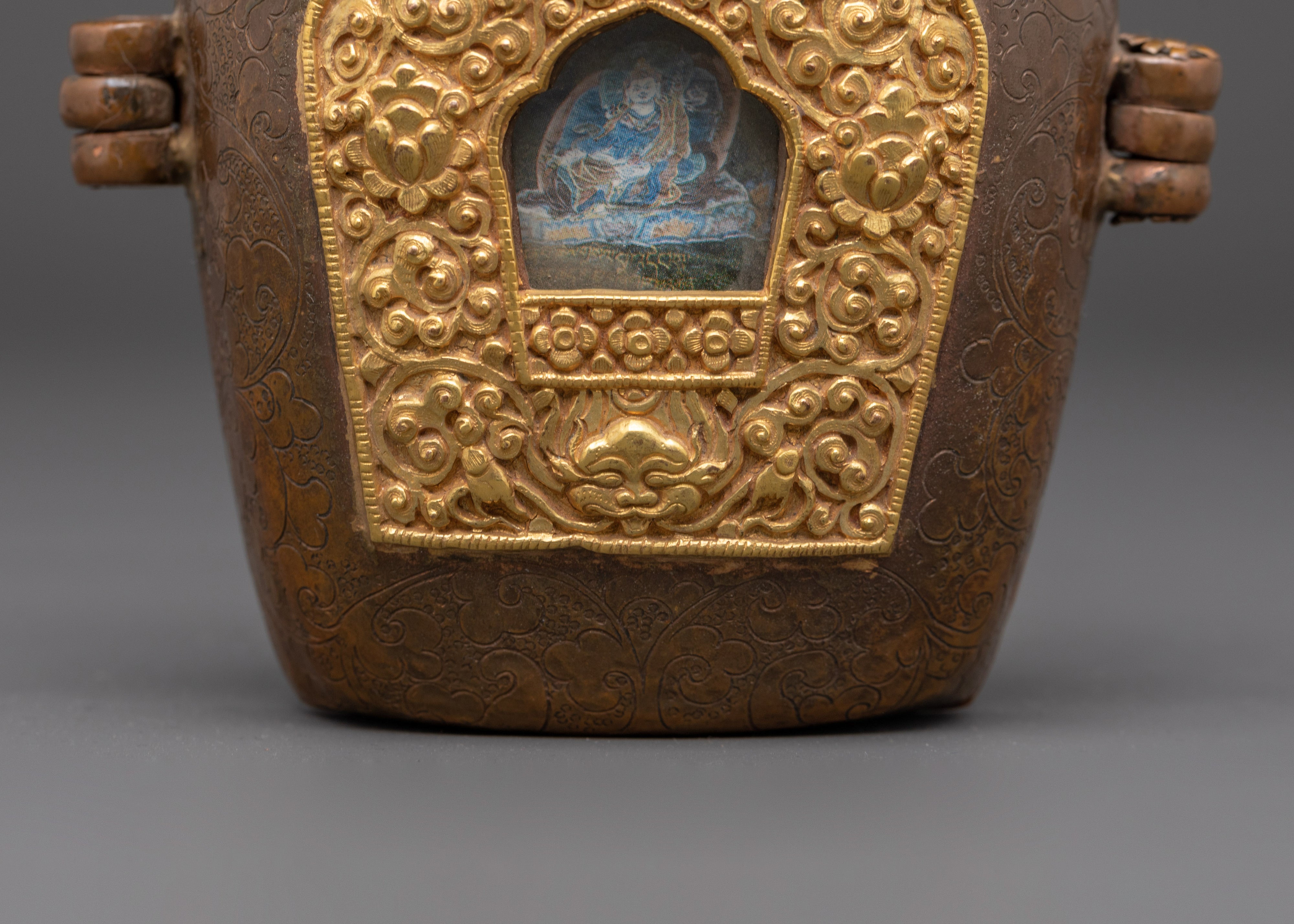 Handmade Religious Ghau Box | Copper and Gold Gilded Tibetan Box
