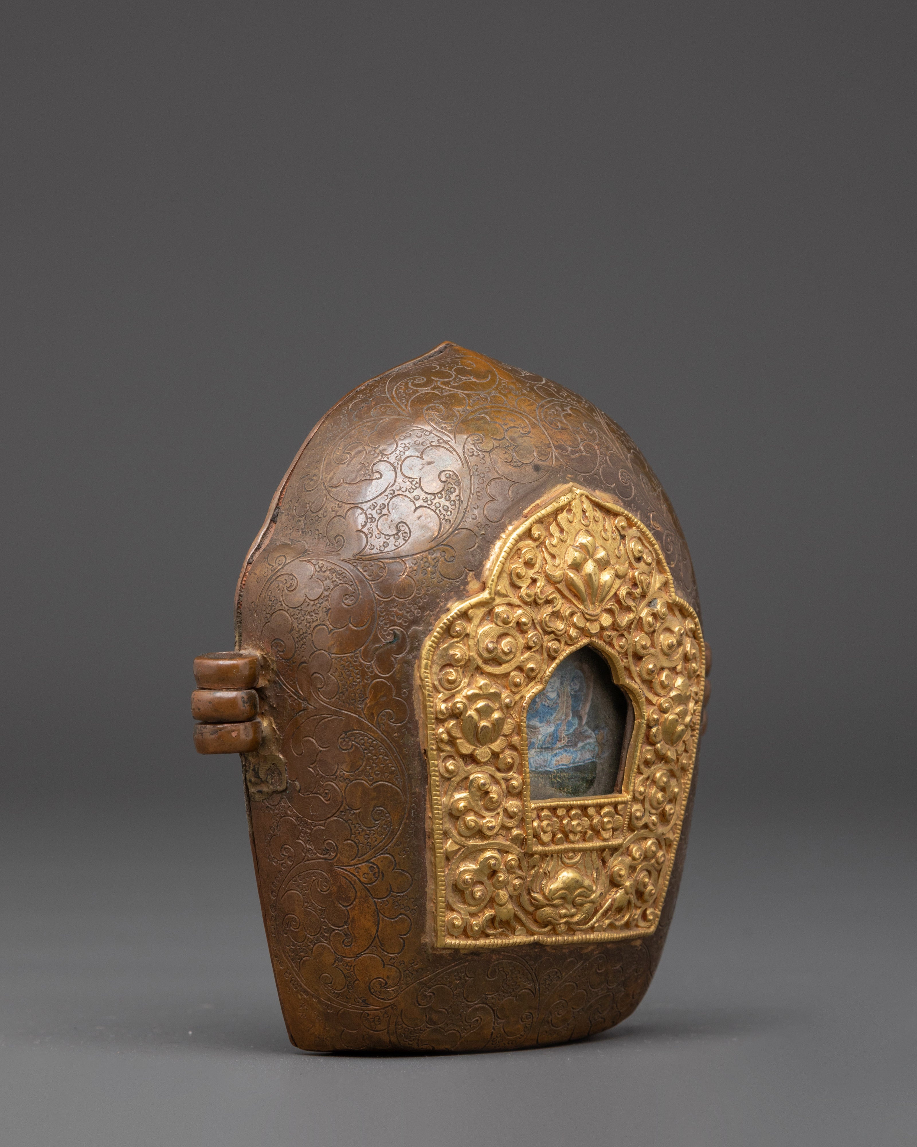 Handmade Religious Ghau Box | Copper and Gold Gilded Tibetan Box