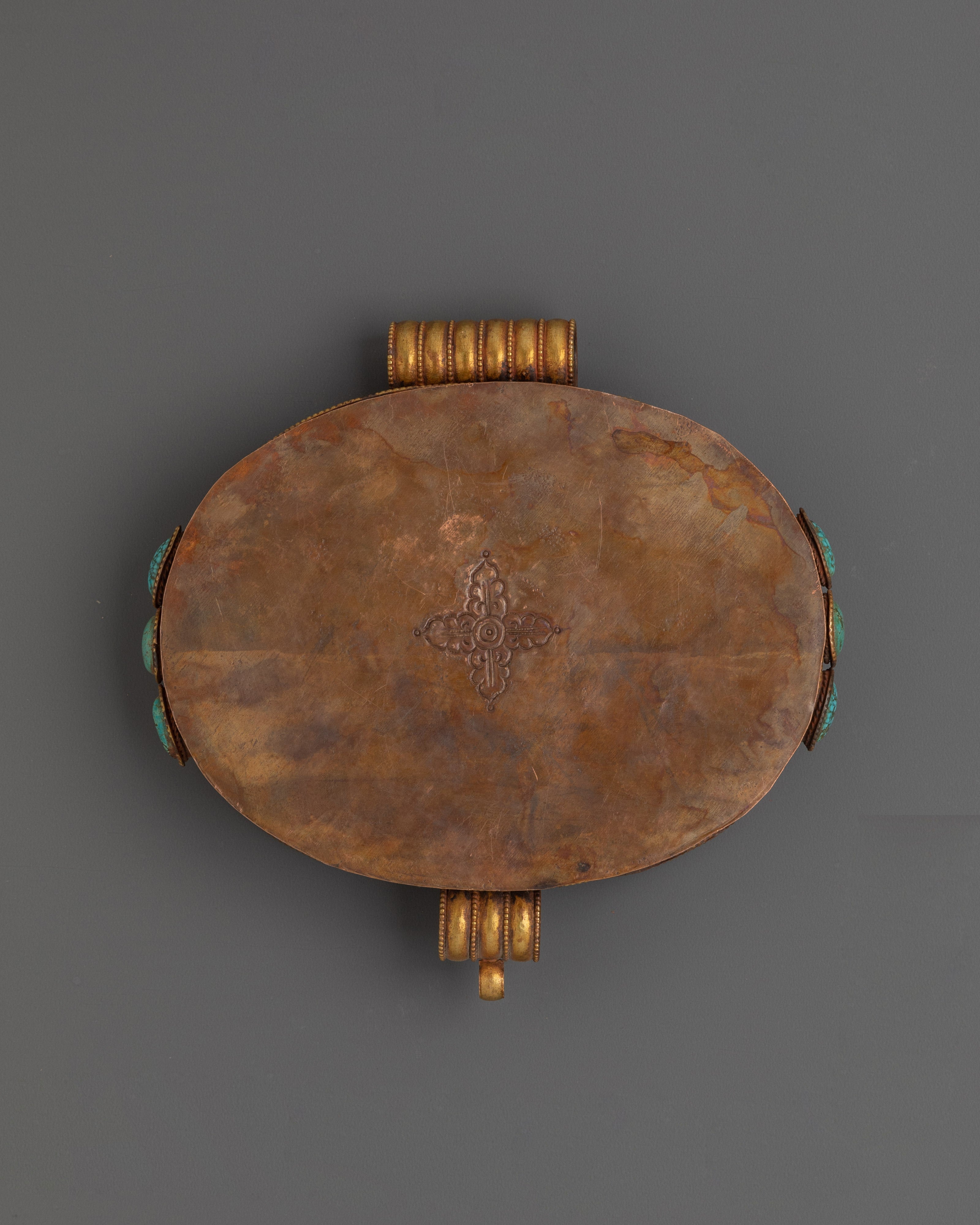 Tibetan Gold Plated Ghau Box Locket | Filigree Work with Turquoise