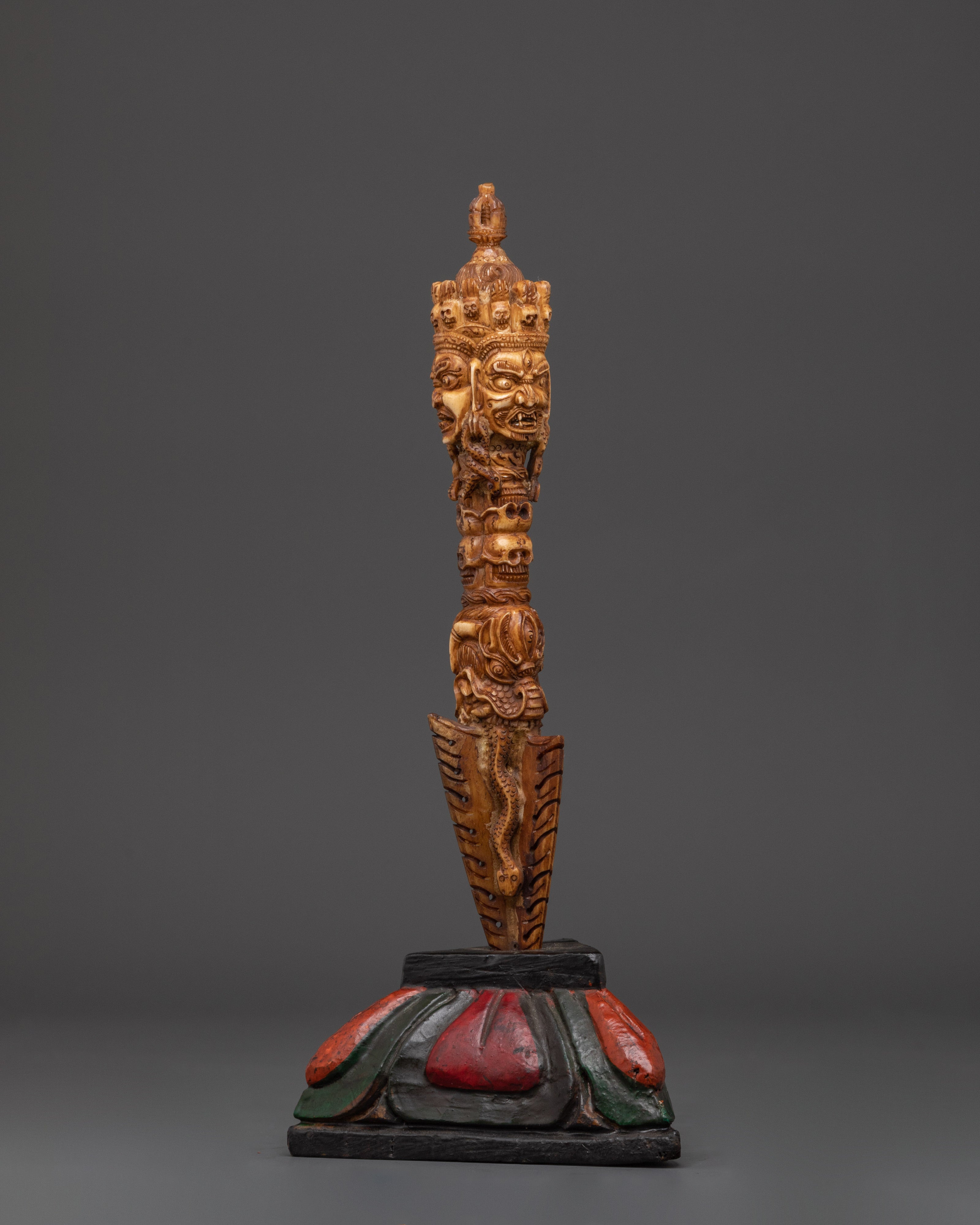 Tibetan Wooden Phurba | Tantric Ritual Dagger for Protection