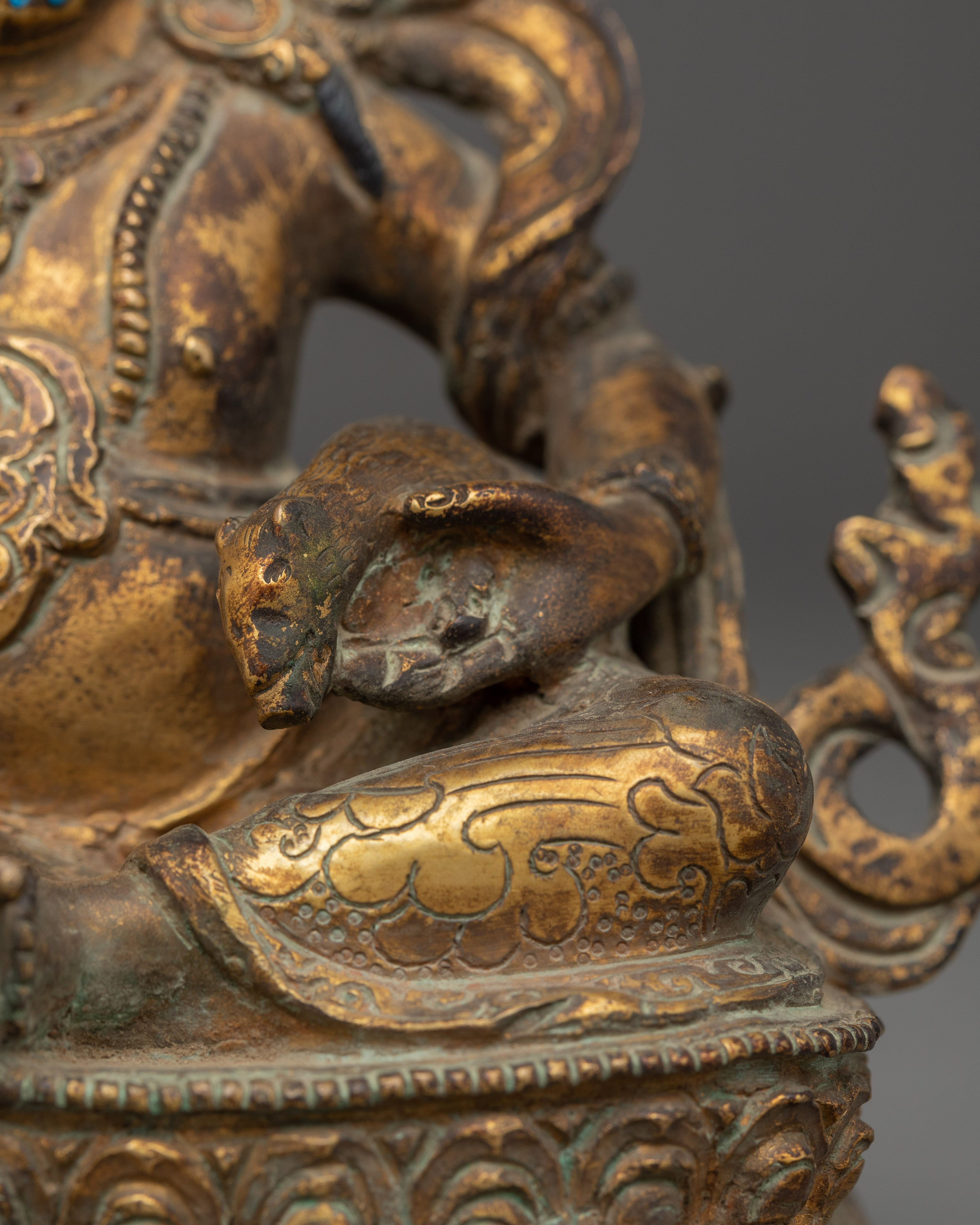 Dzambhala Oxidized Buddhist Sculpture | Statue for Meditation, Prosperity, and Decor