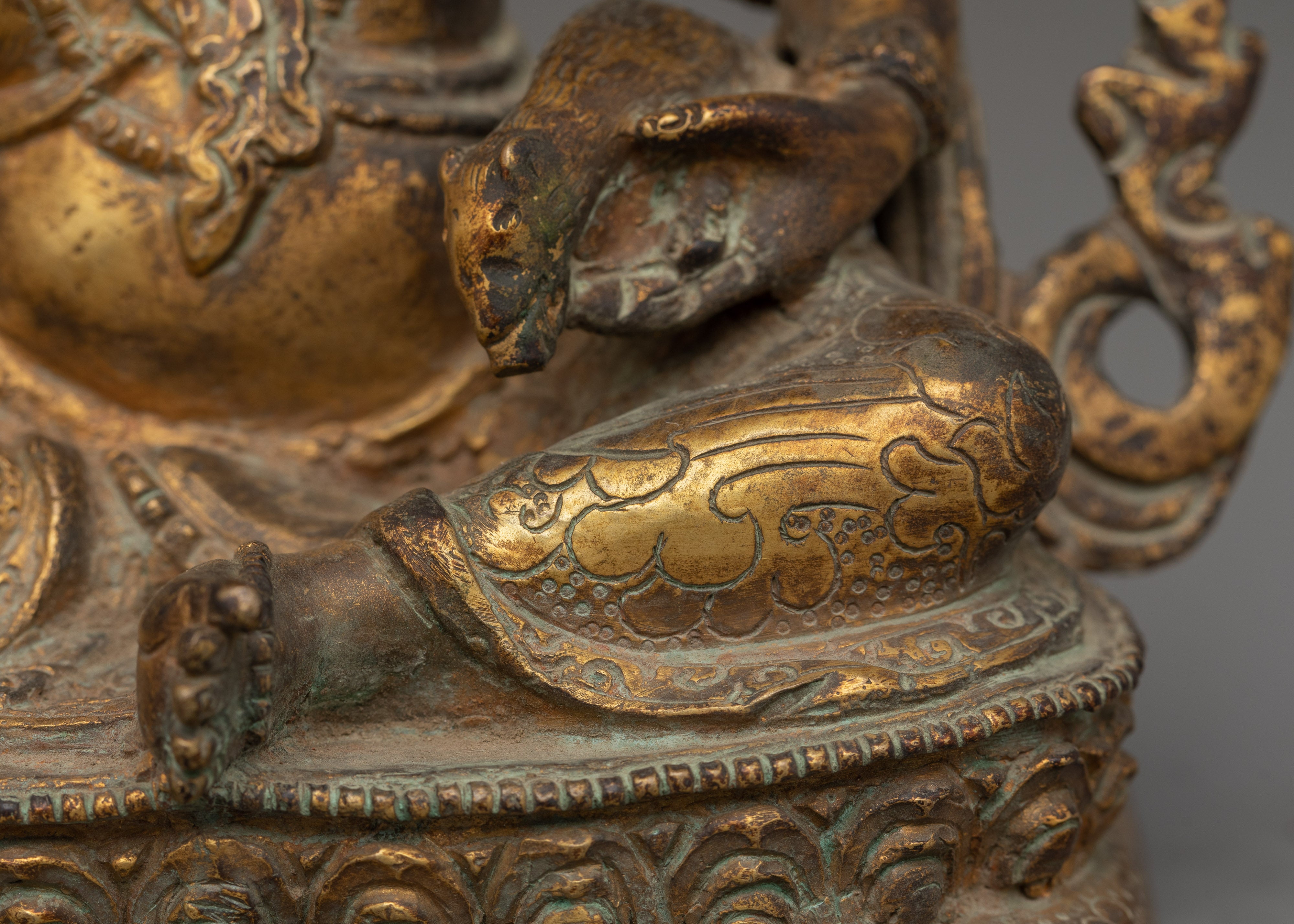 Dzambhala Oxidized Buddhist Sculpture | Statue for Meditation, Prosperity, and Decor