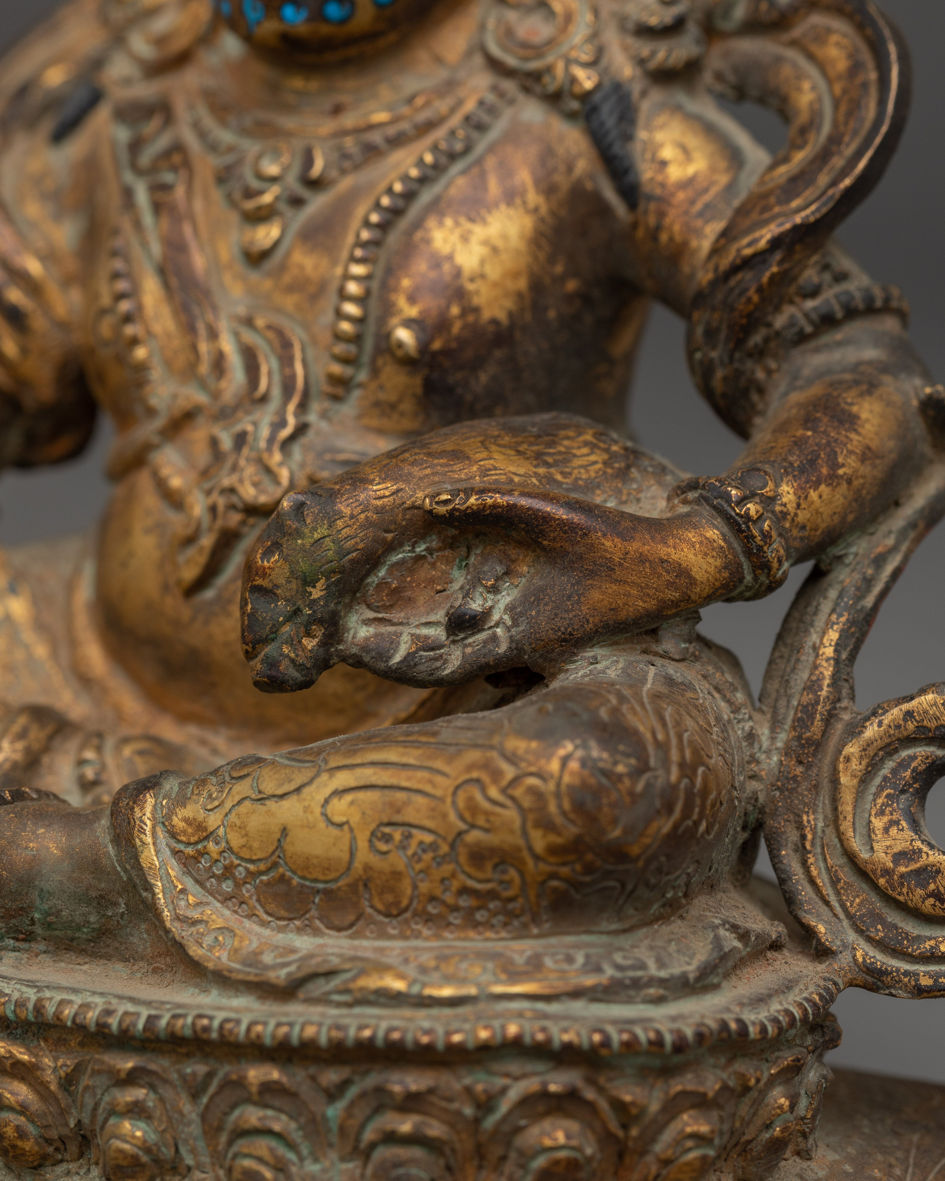 Dzambhala Oxidized Buddhist Sculpture | Statue for Meditation, Prosperity, and Decor
