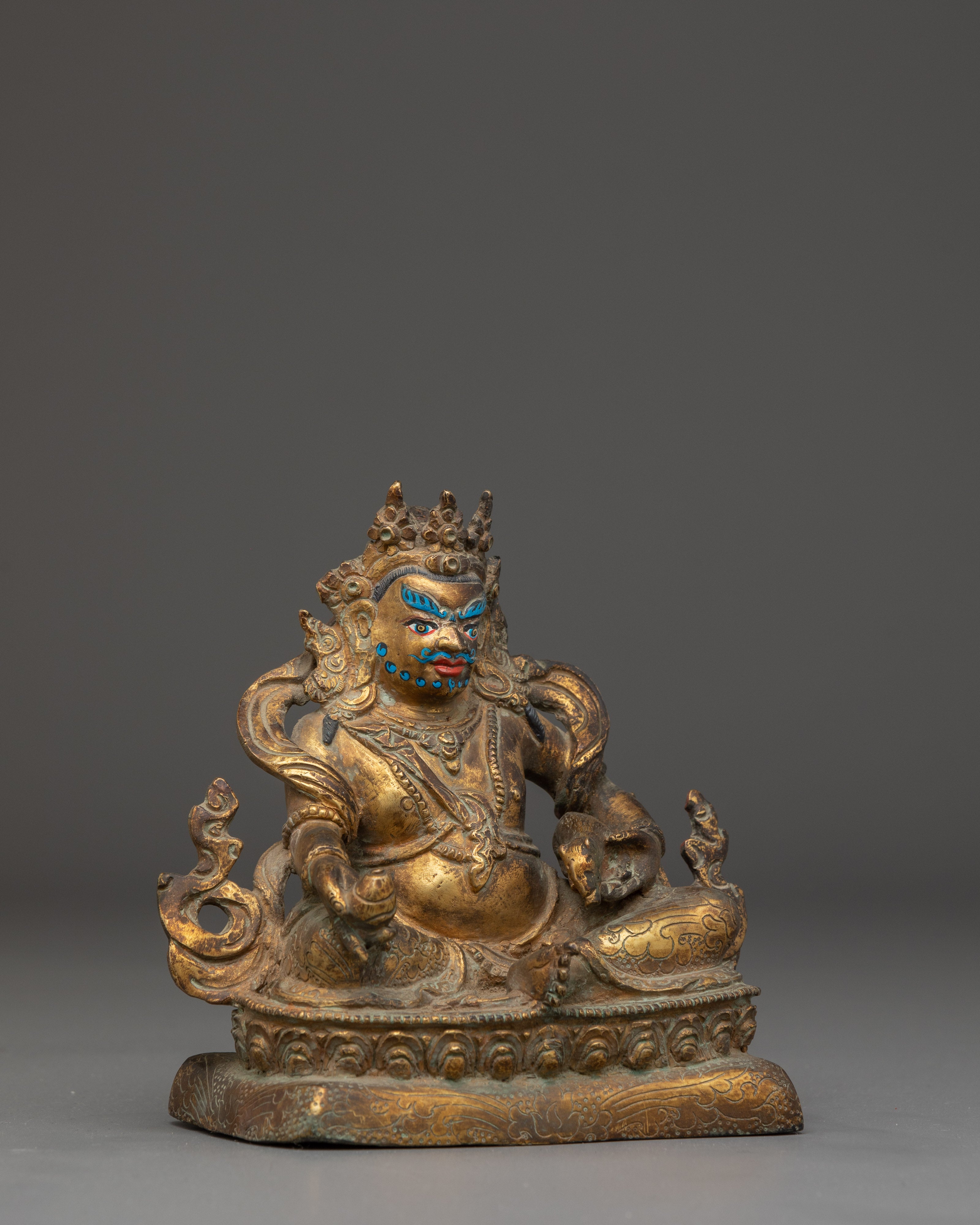 Dzambhala Oxidized Buddhist Sculpture | Statue for Meditation, Prosperity, and Decor