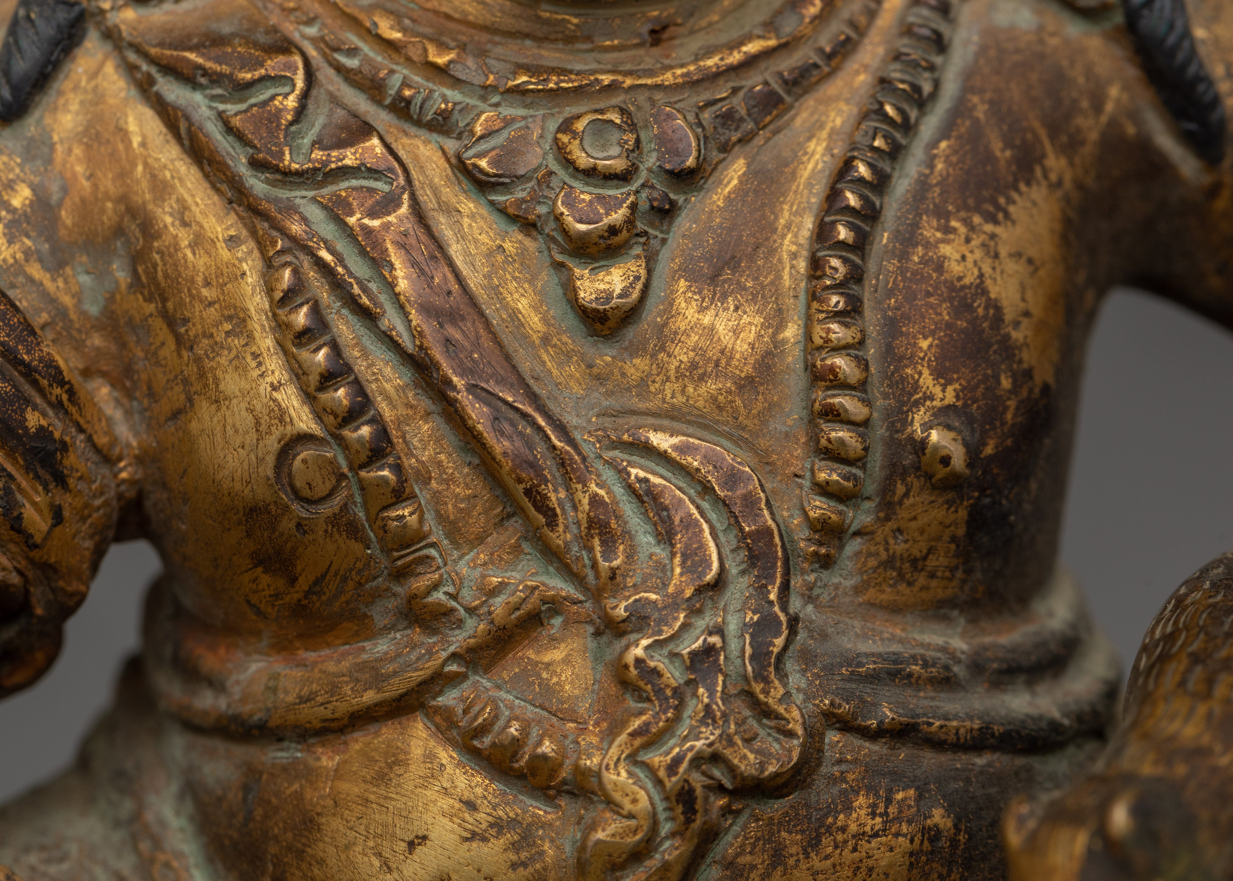 Dzambhala Oxidized Buddhist Sculpture | Statue for Meditation, Prosperity, and Decor