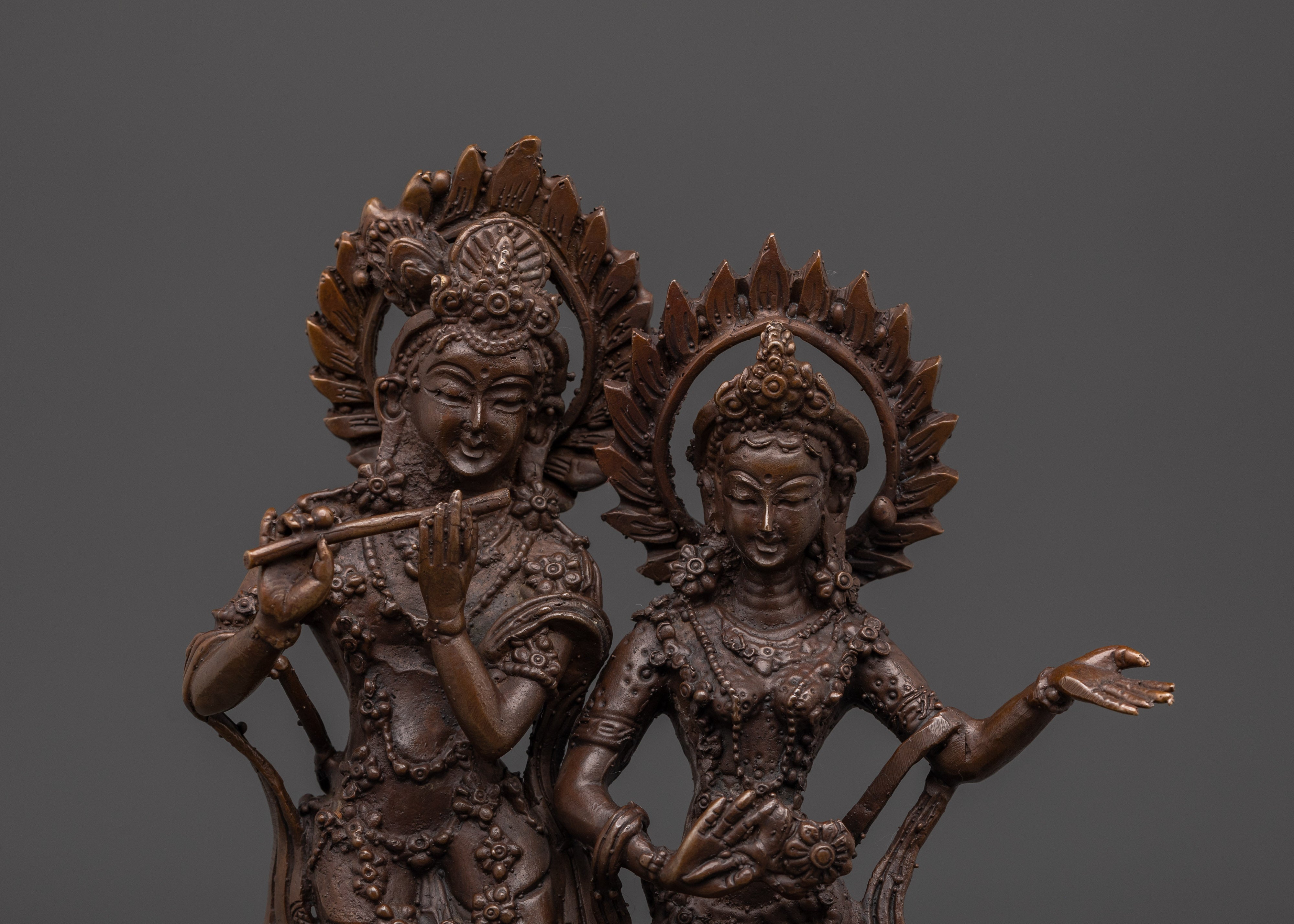 Krishna and Radha Brass Statue | Spiritual Hindu Deity Sculpture