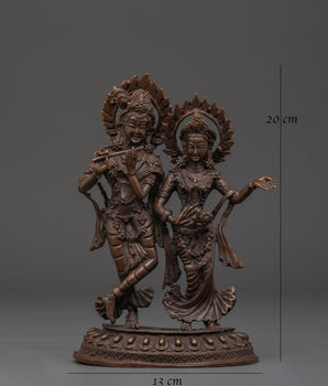 Krishna and Radha Brass Statue | Spiritual Hindu Deity Sculpture