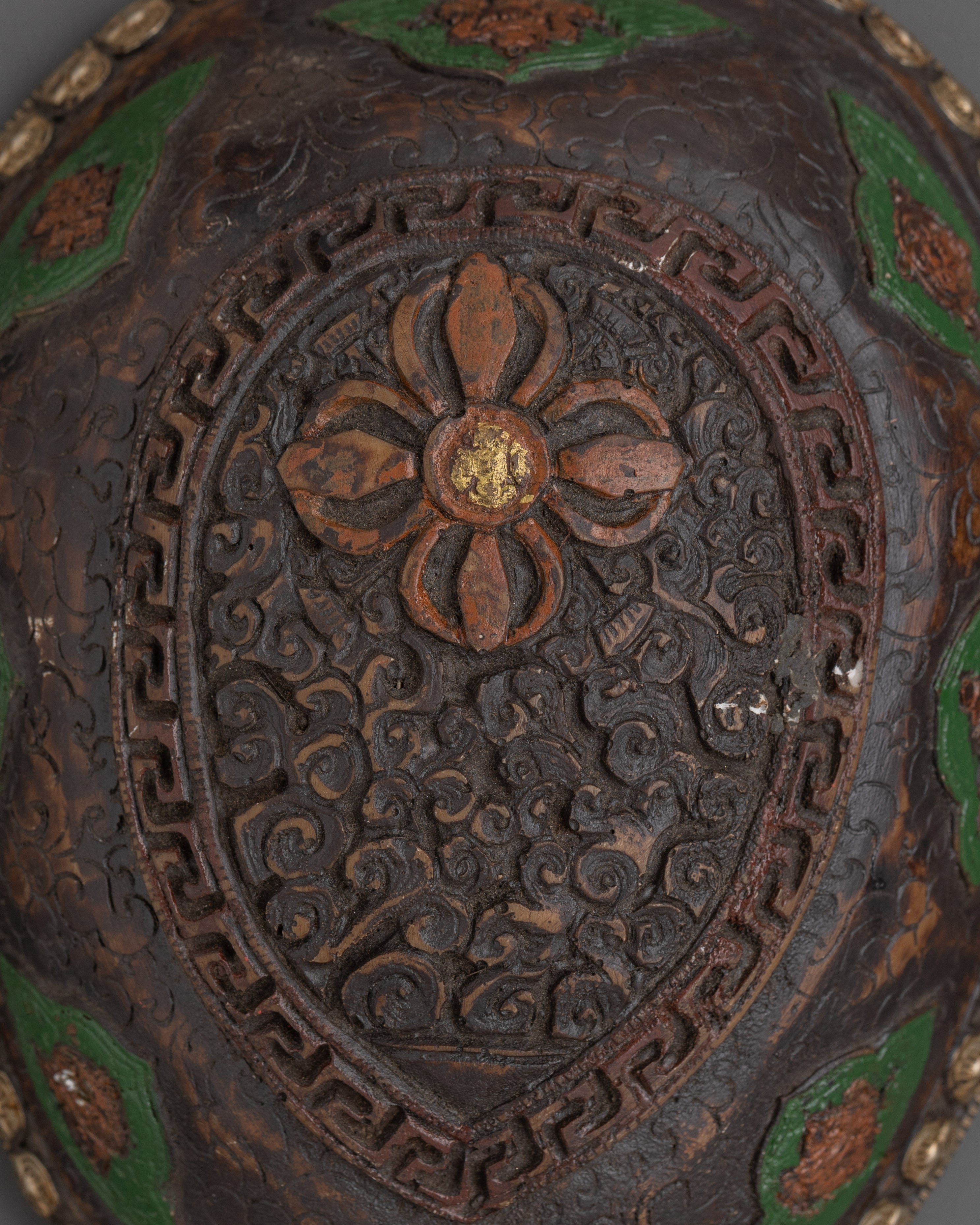 Handcrafted Brass Kapala for Offerings | Tibetan Bowl with Coral and Turquoise Stones