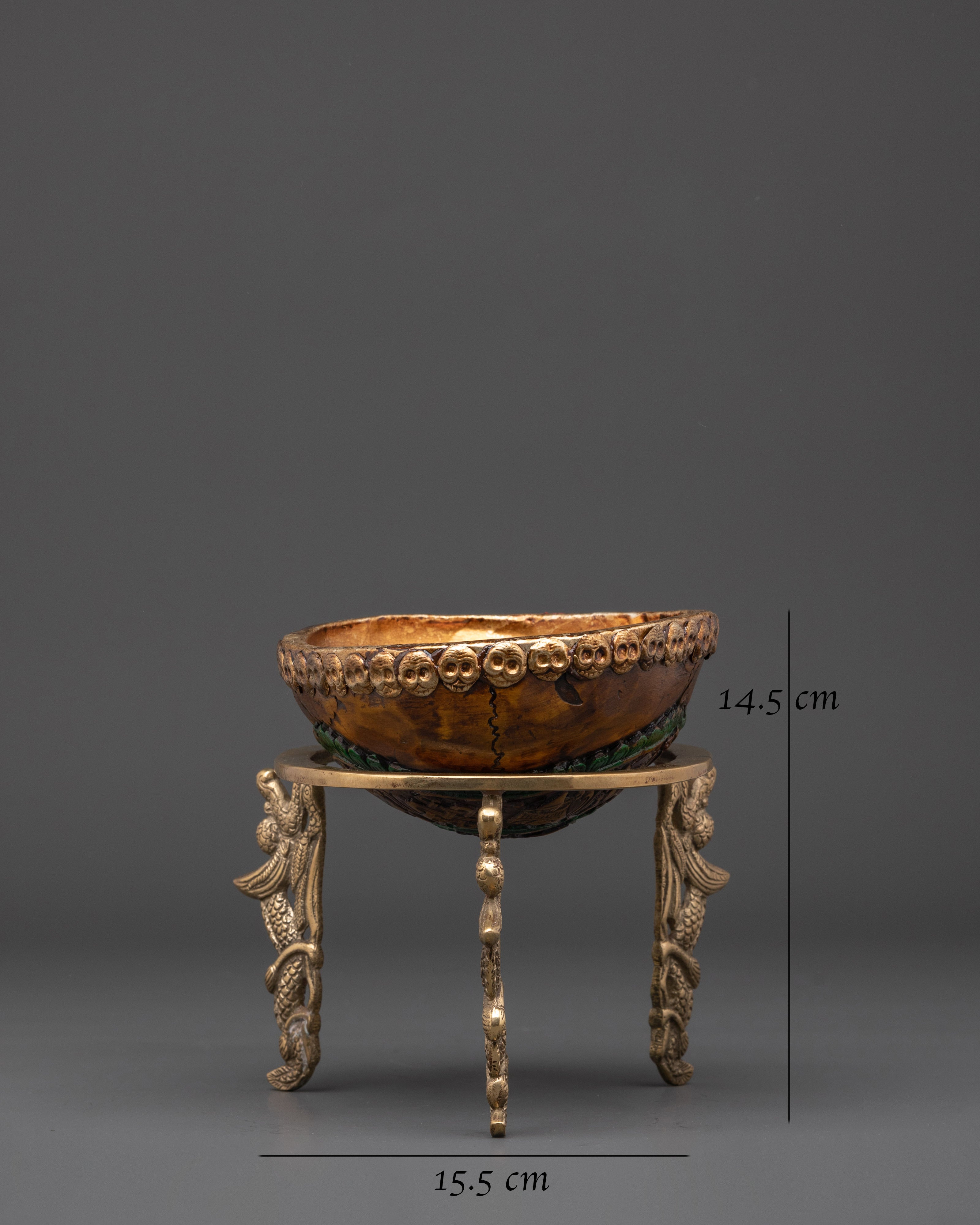 Handcrafted Kapala Ritual Bowl with Brass Stand | Skull Cup for Offering