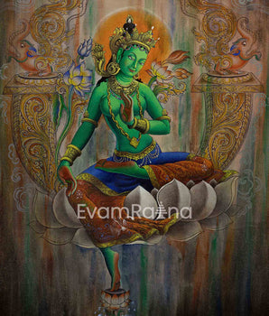 Eternal Guidance With Green Tara Thangka Print | Traditional Mother Tara | Gift Ideas