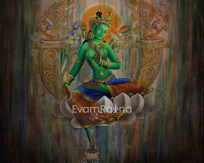 Eternal Guidance With Green Tara Thangka Print | Traditional Mother Tara | Gift Ideas