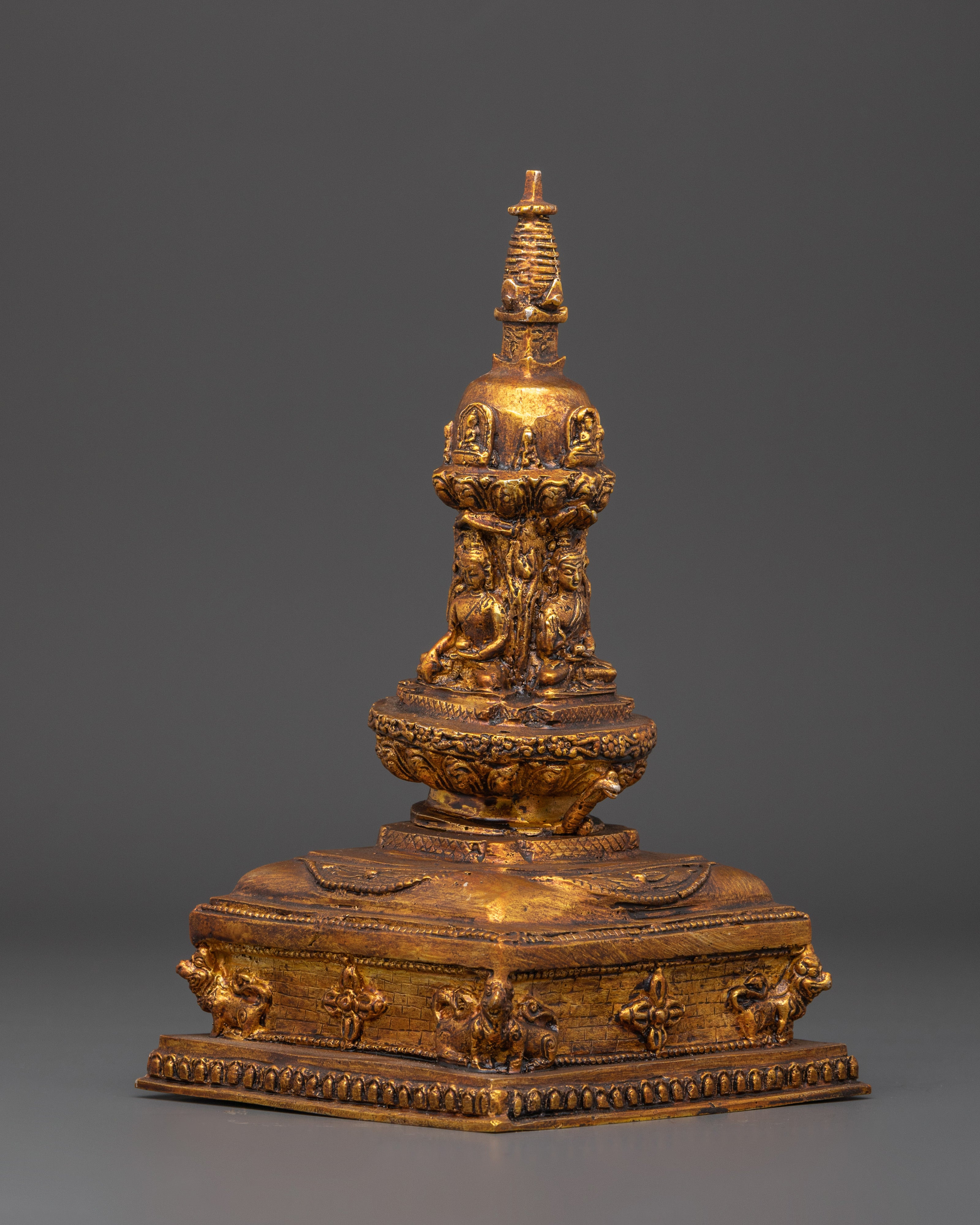Tibetan Brass Altar Stupa | Handcrafted Buddhist Stupa Statue