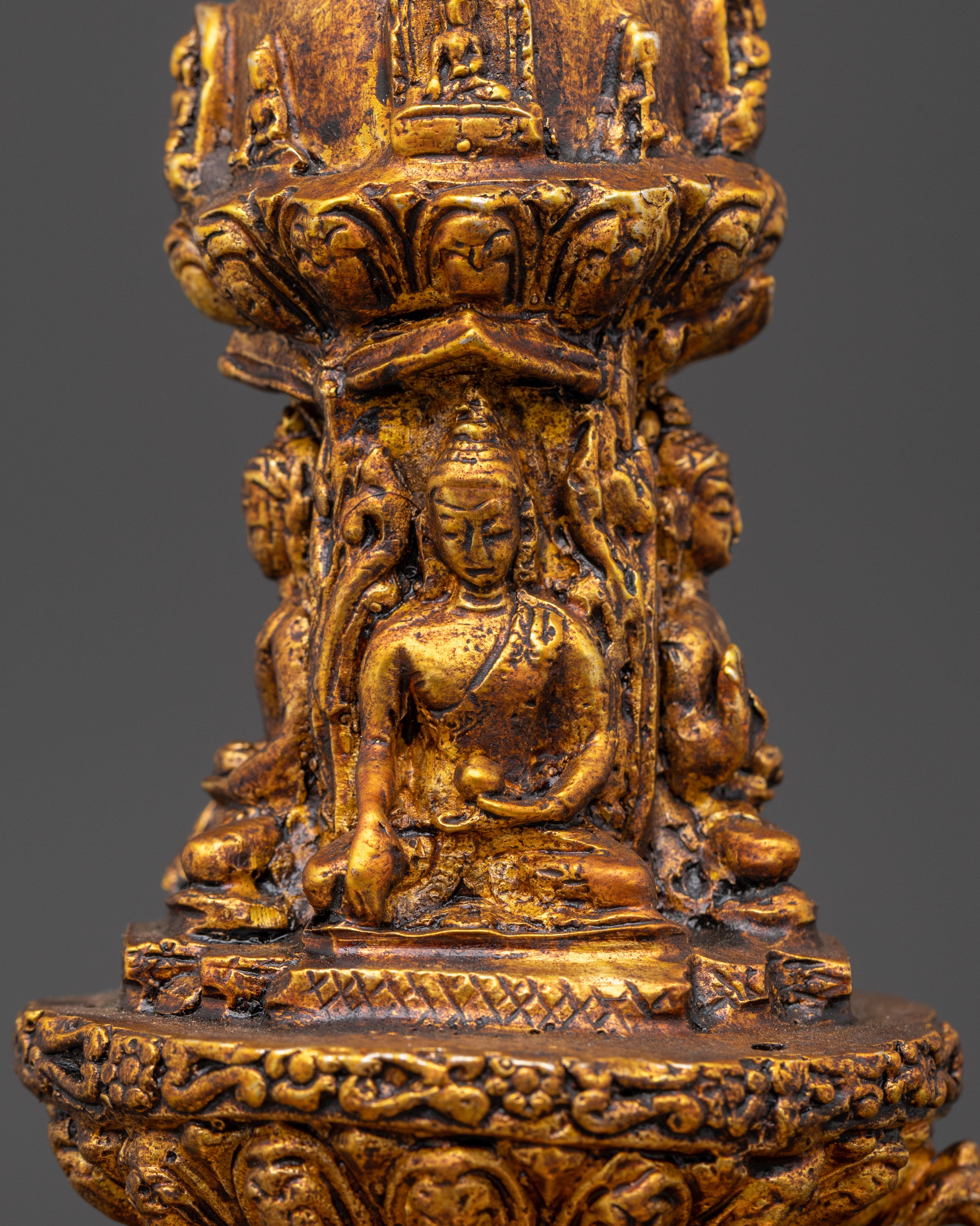 Tibetan Brass Altar Stupa | Handcrafted Buddhist Stupa Statue