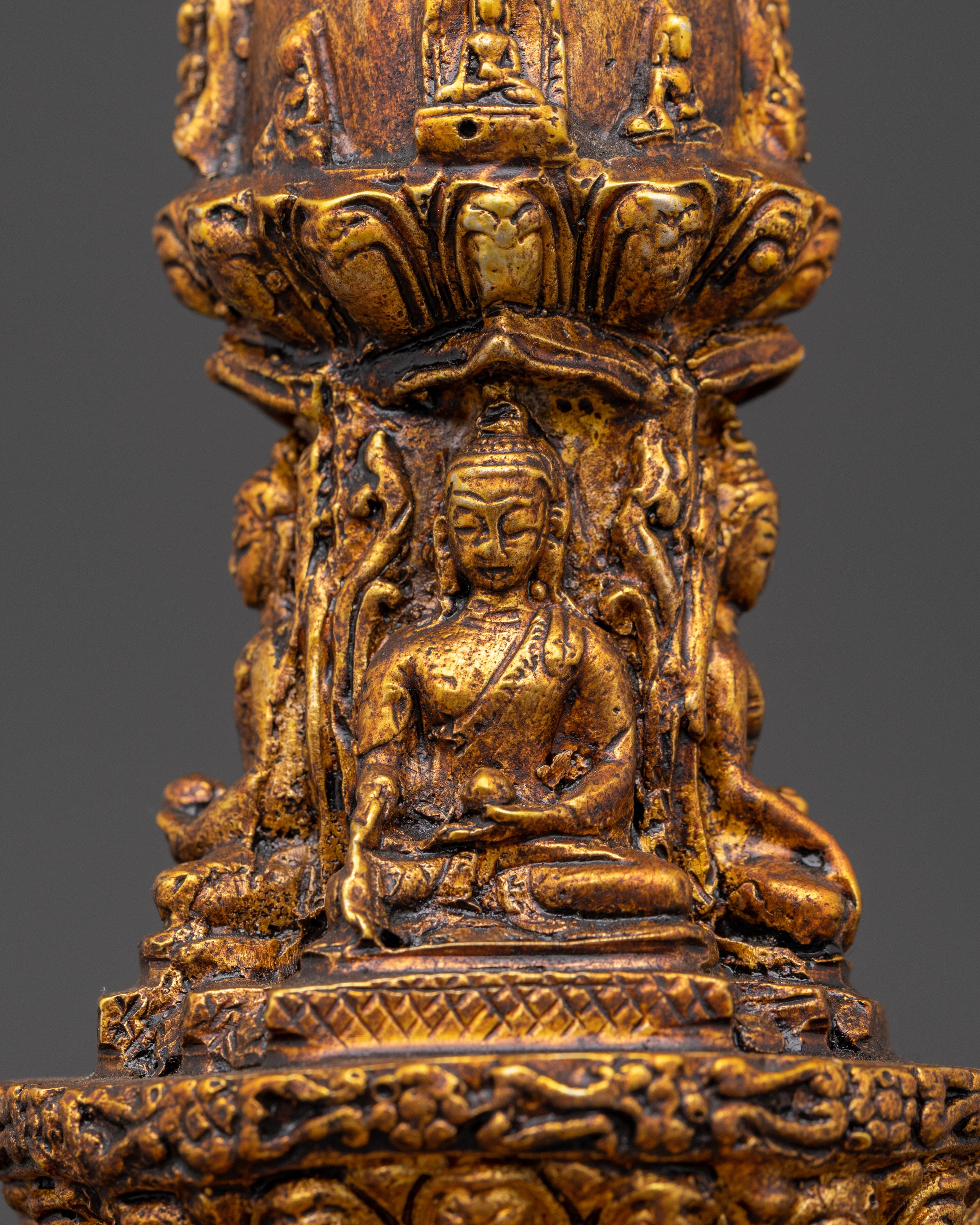 Tibetan Brass Altar Stupa | Handcrafted Buddhist Stupa Statue