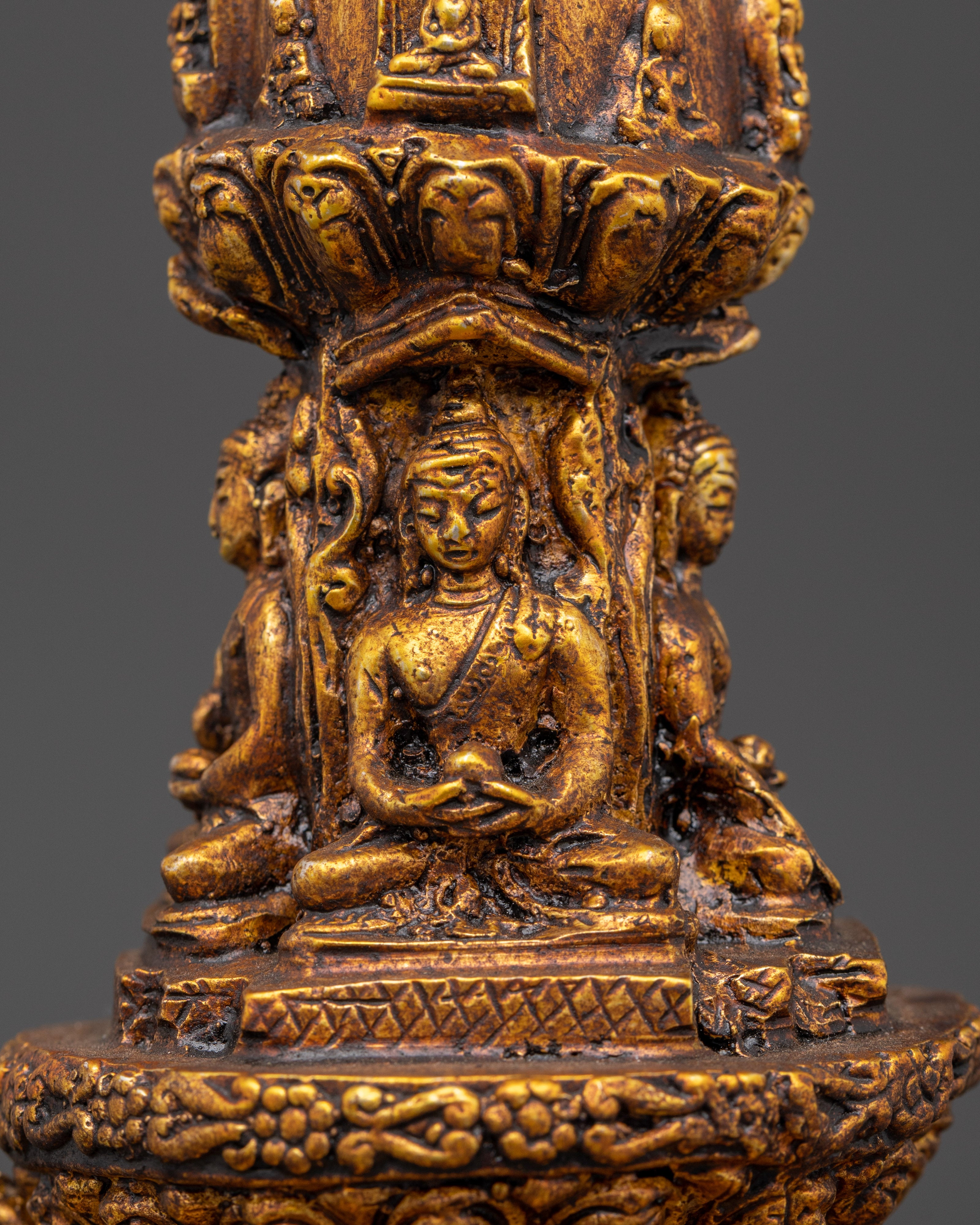 Tibetan Brass Altar Stupa | Handcrafted Buddhist Stupa Statue