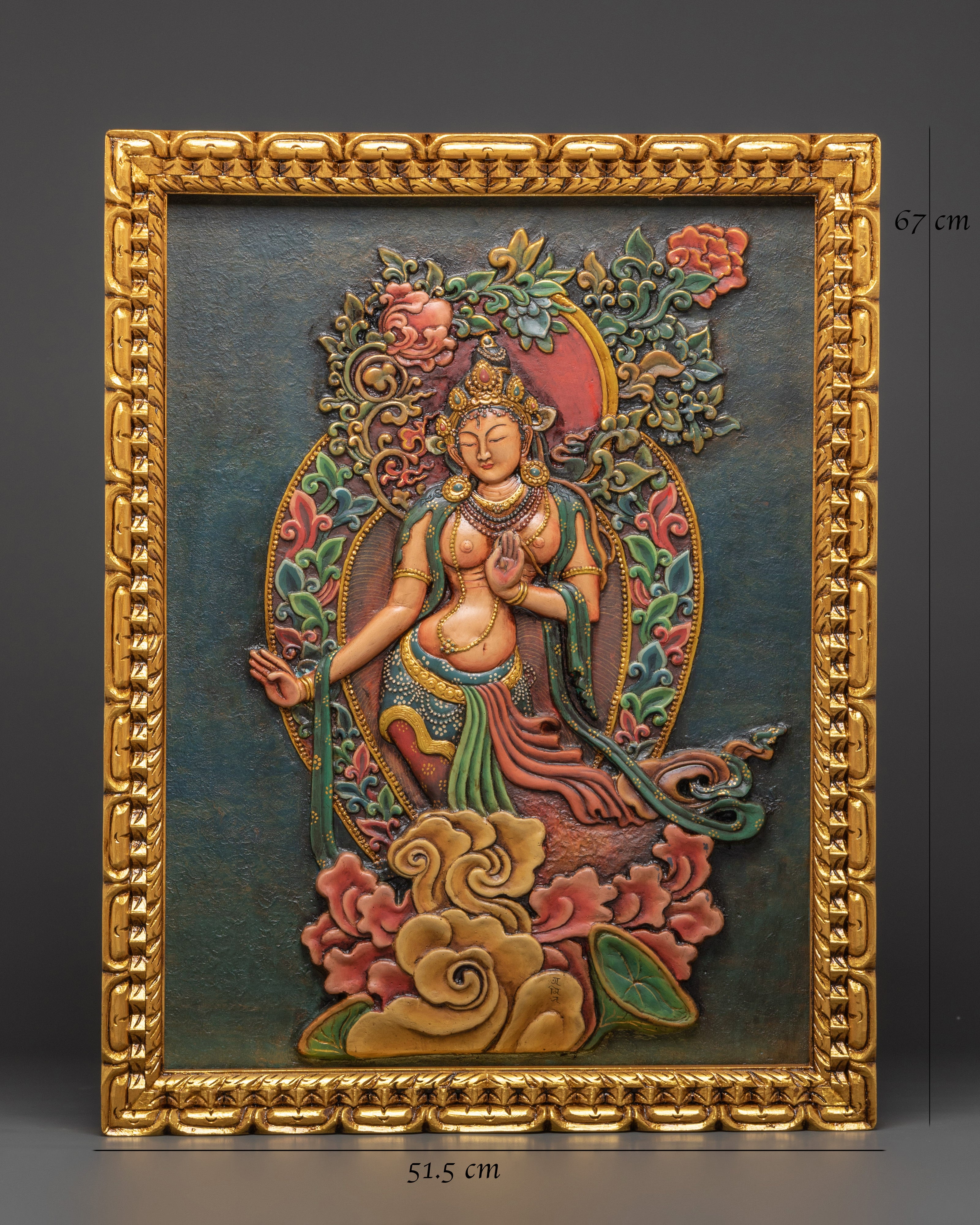 Tara Goddess Wall Hanging Relief Art | Handcrafted Tibetan Wooden Frame Decor